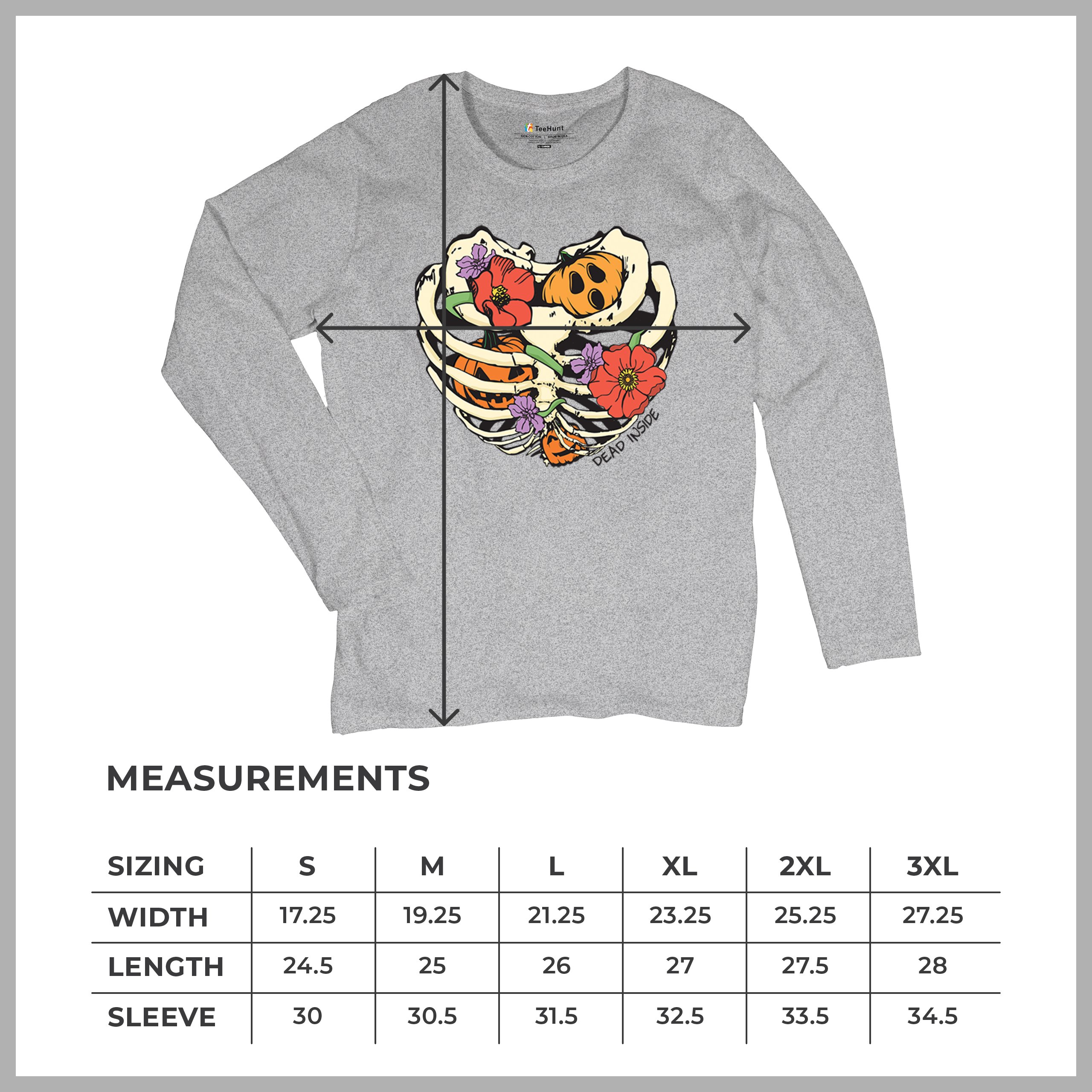 Dead Inside Women's Long Sleeve T-shirt Halloween Rib Cage Trick Or Treat Cute - Picture 15 of 50