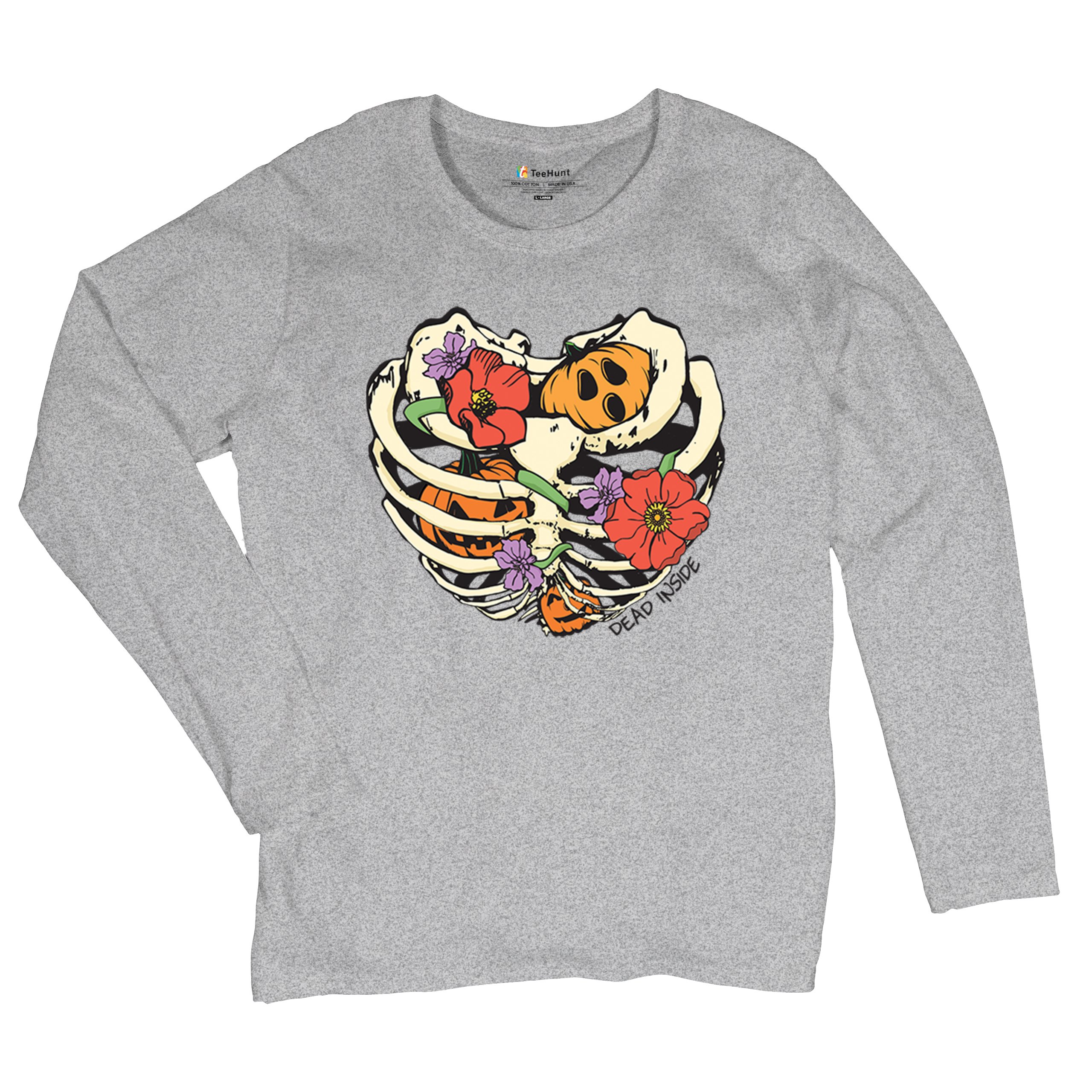 Dead Inside Women's Long Sleeve T-shirt Halloween Rib Cage Trick Or Treat Cute - Picture 13 of 50