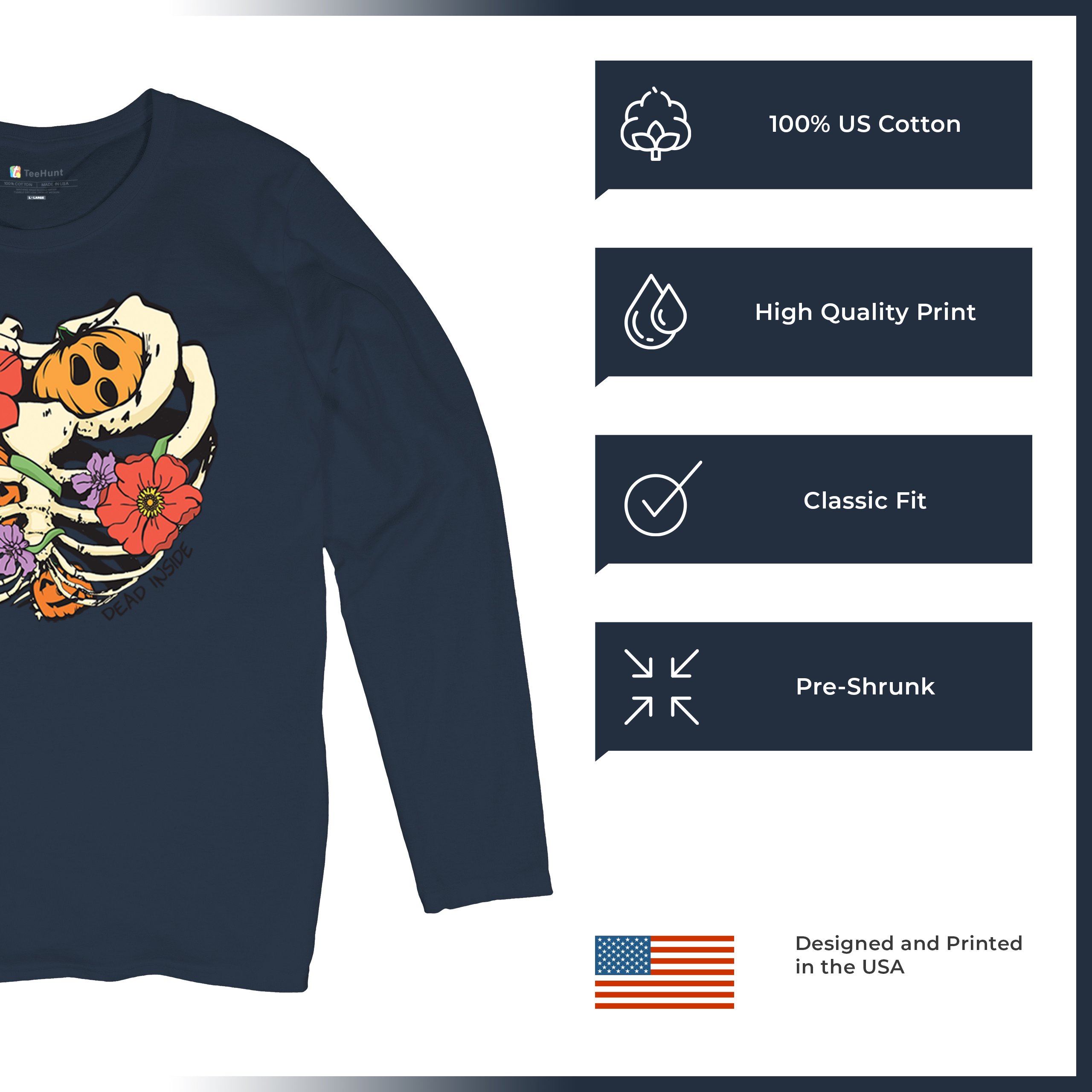 Dead Inside Women's Long Sleeve T-shirt Halloween Rib Cage Trick Or Treat Cute - Picture 35 of 50