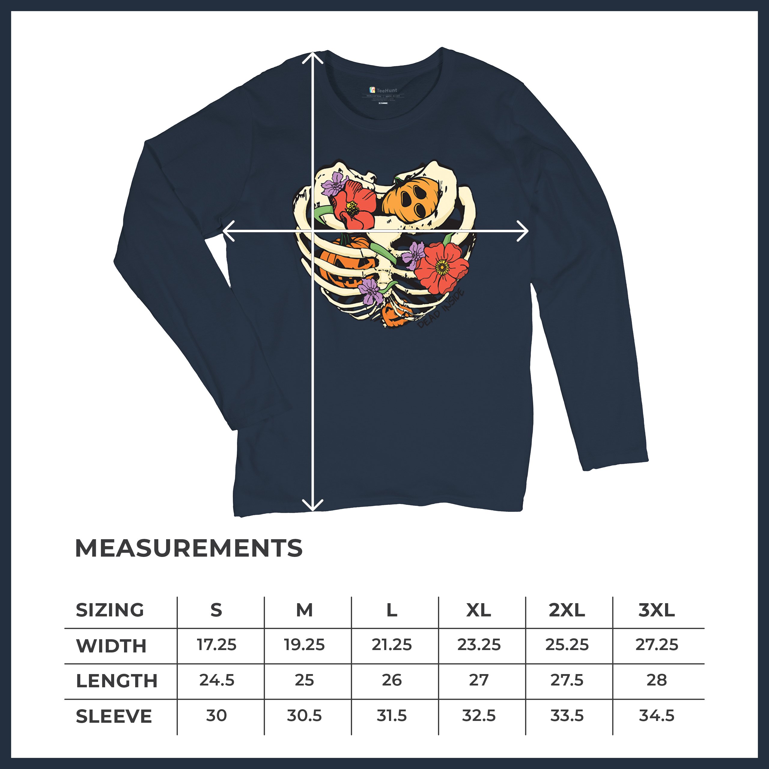 Dead Inside Women's Long Sleeve T-shirt Halloween Rib Cage Trick Or Treat Cute - Picture 36 of 50