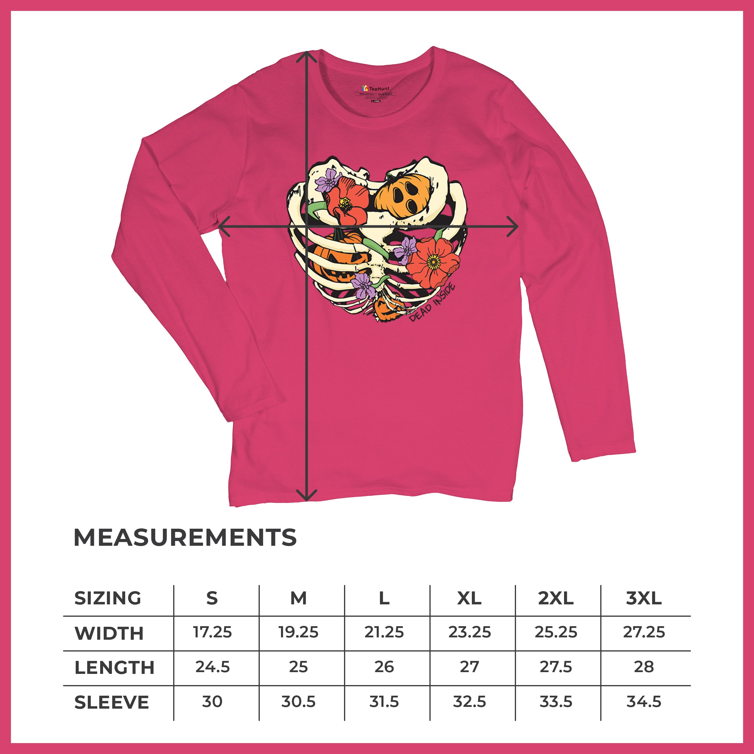 Dead Inside Women's Long Sleeve T-shirt Halloween Rib Cage Trick Or Treat Cute - Picture 50 of 50