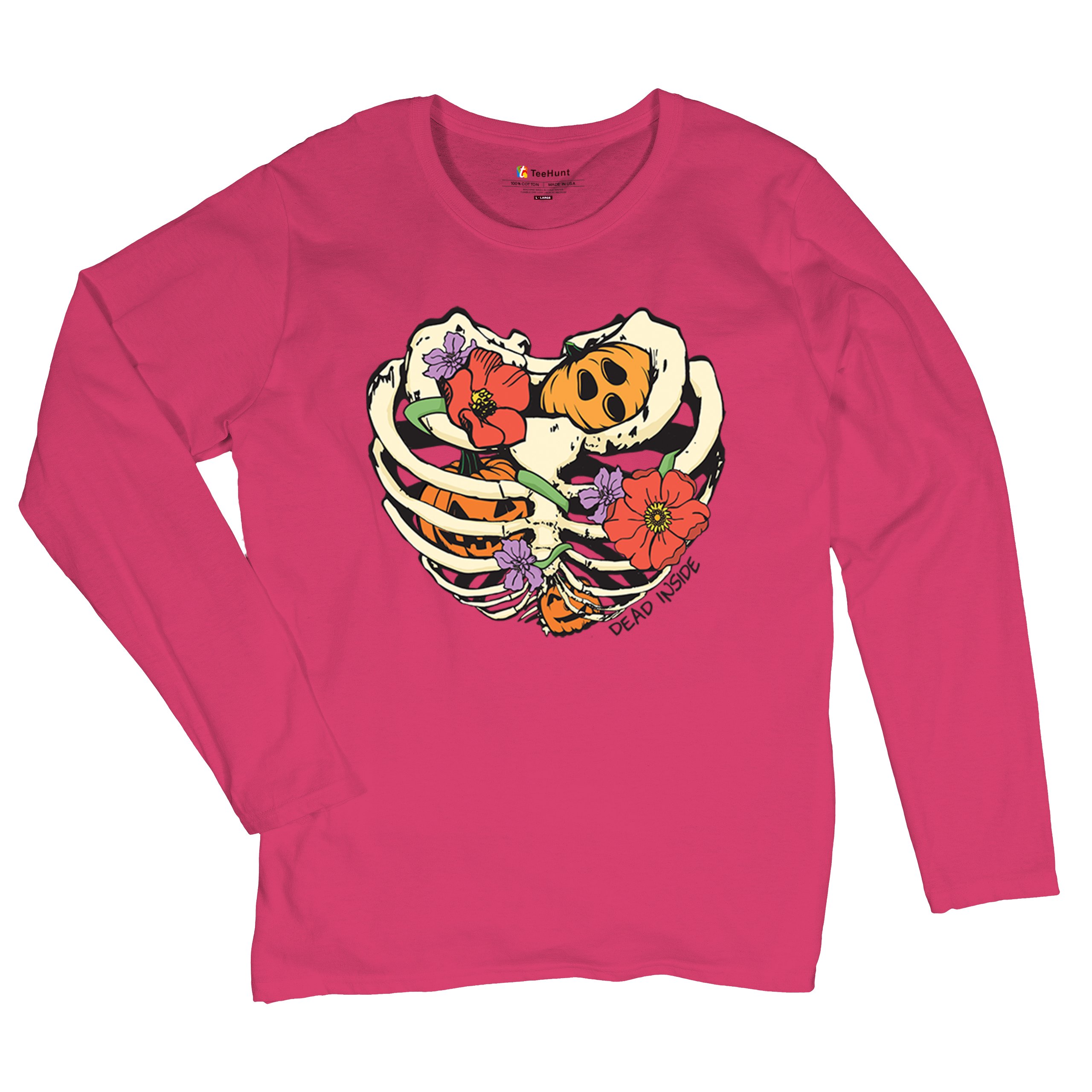 Dead Inside Women's Long Sleeve T-shirt Halloween Rib Cage Trick Or Treat Cute - Picture 48 of 50