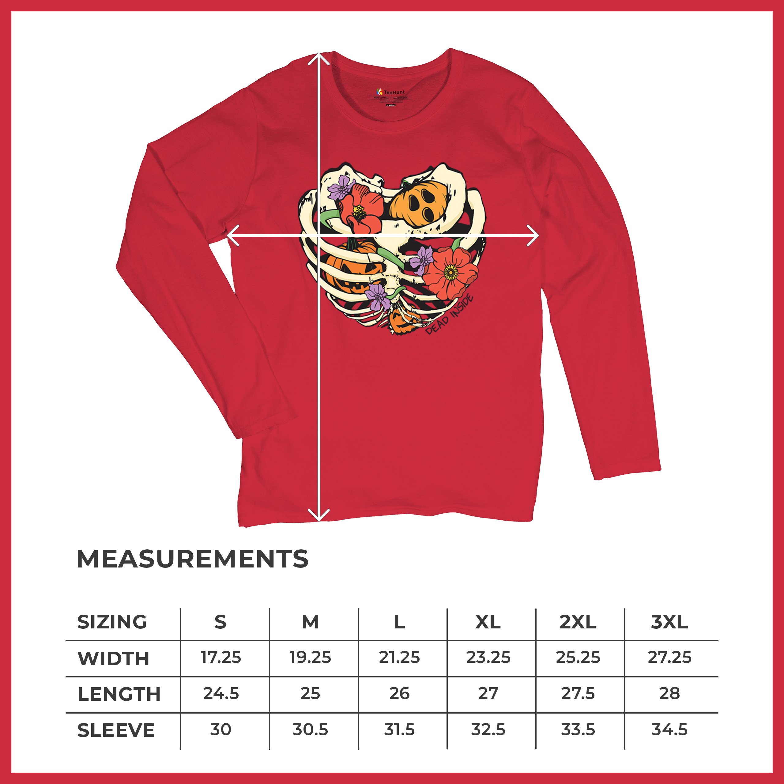 Dead Inside Women's Long Sleeve T-shirt Halloween Rib Cage Trick Or Treat Cute - Picture 22 of 50