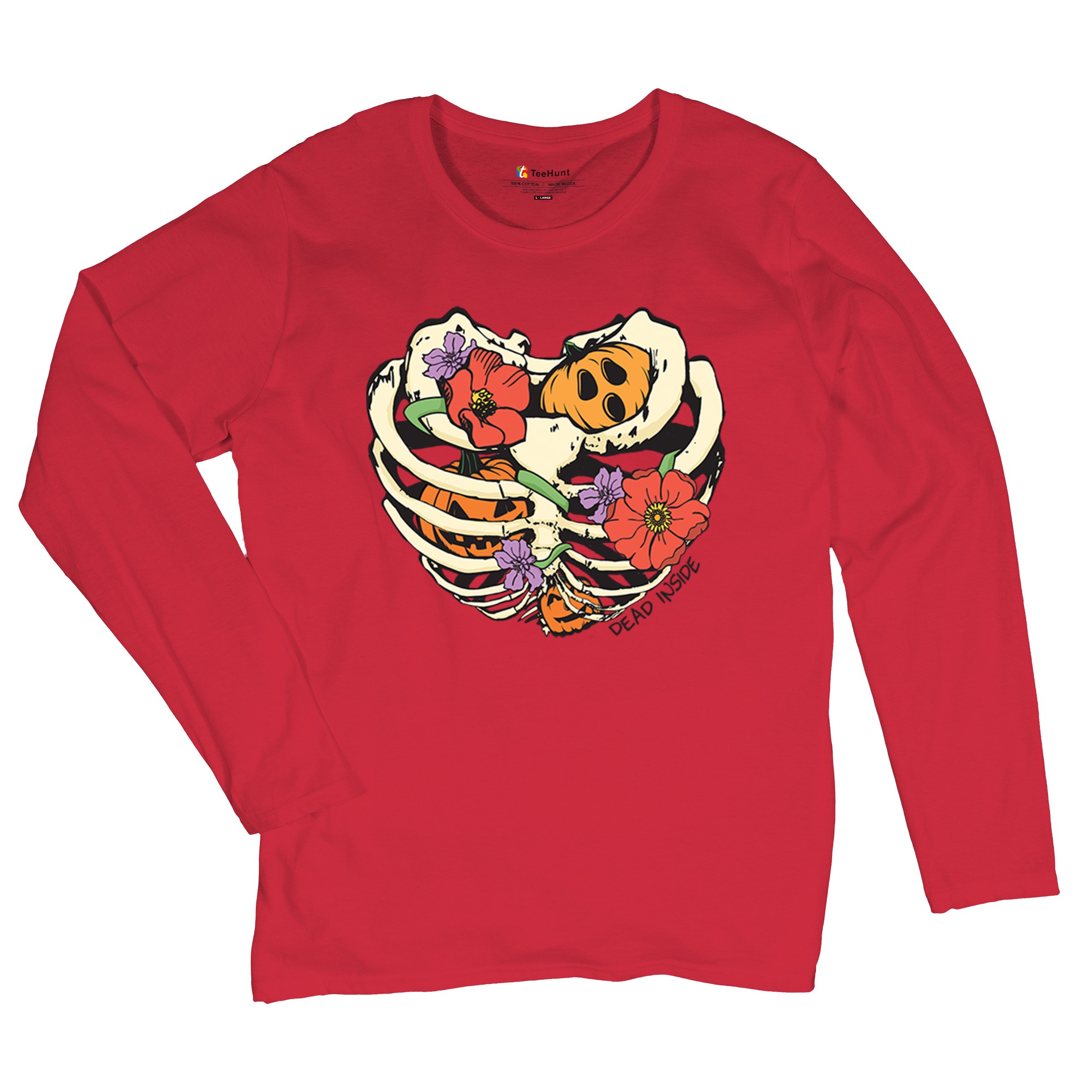 Dead Inside Women's Long Sleeve T-shirt Halloween Rib Cage Trick Or Treat Cute - Picture 20 of 50