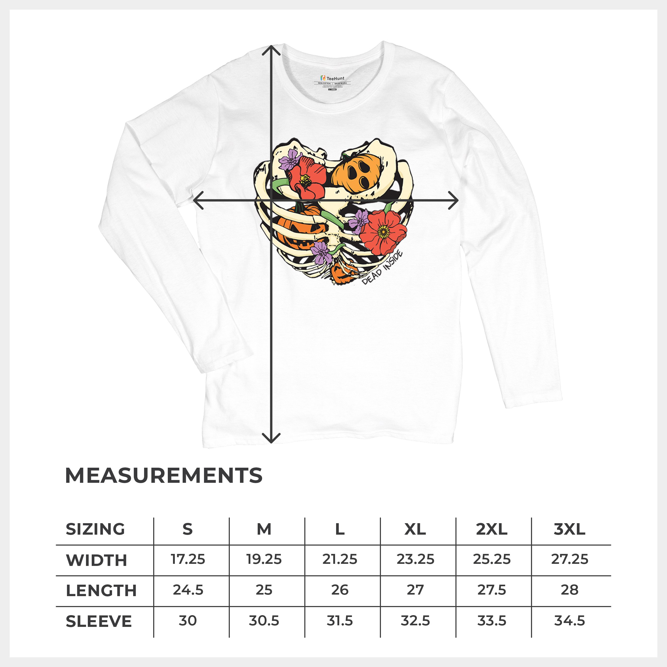 Dead Inside Women's Long Sleeve T-shirt Halloween Rib Cage Trick Or Treat Cute - Picture 29 of 50