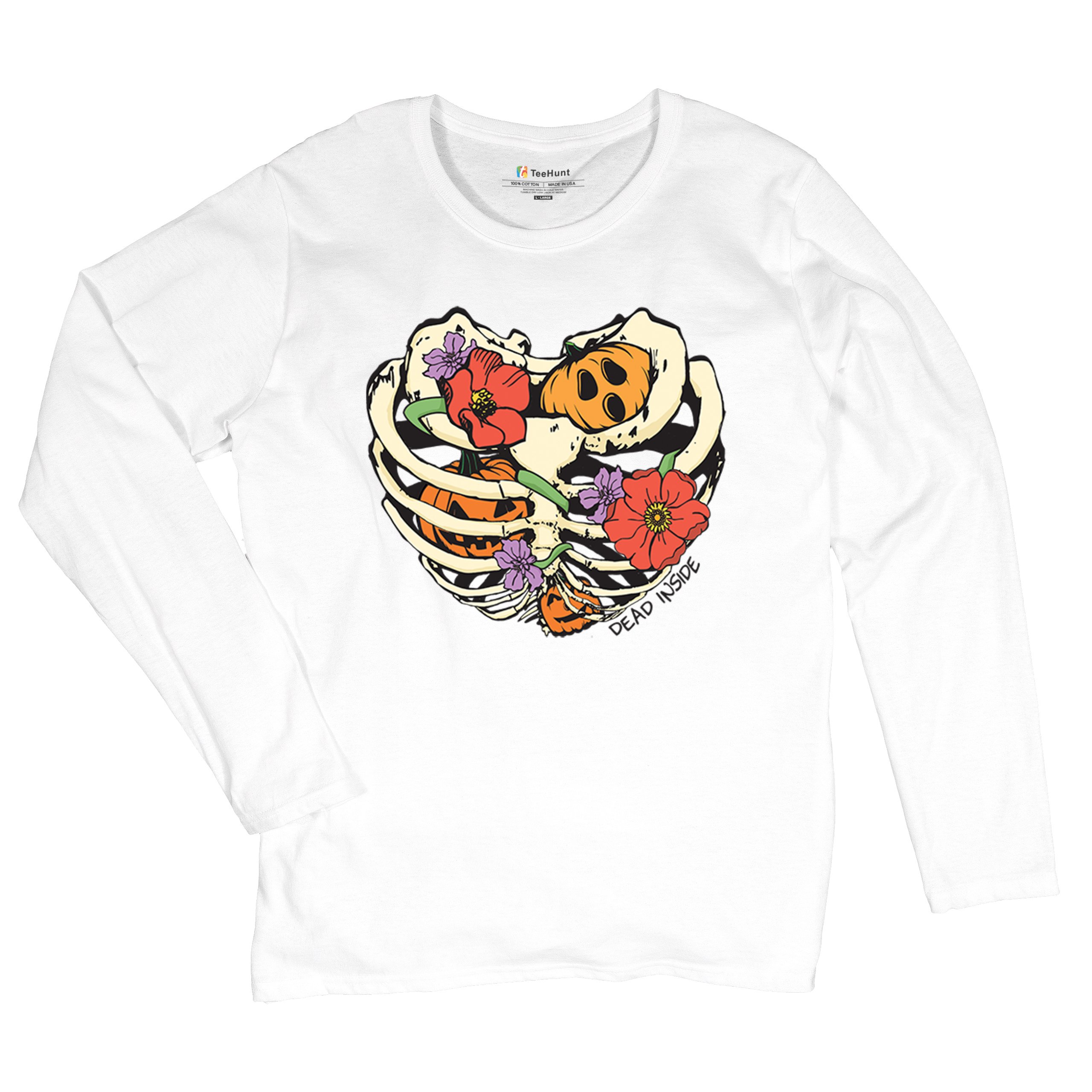 Dead Inside Women's Long Sleeve T-shirt Halloween Rib Cage Trick Or Treat Cute - Picture 27 of 50