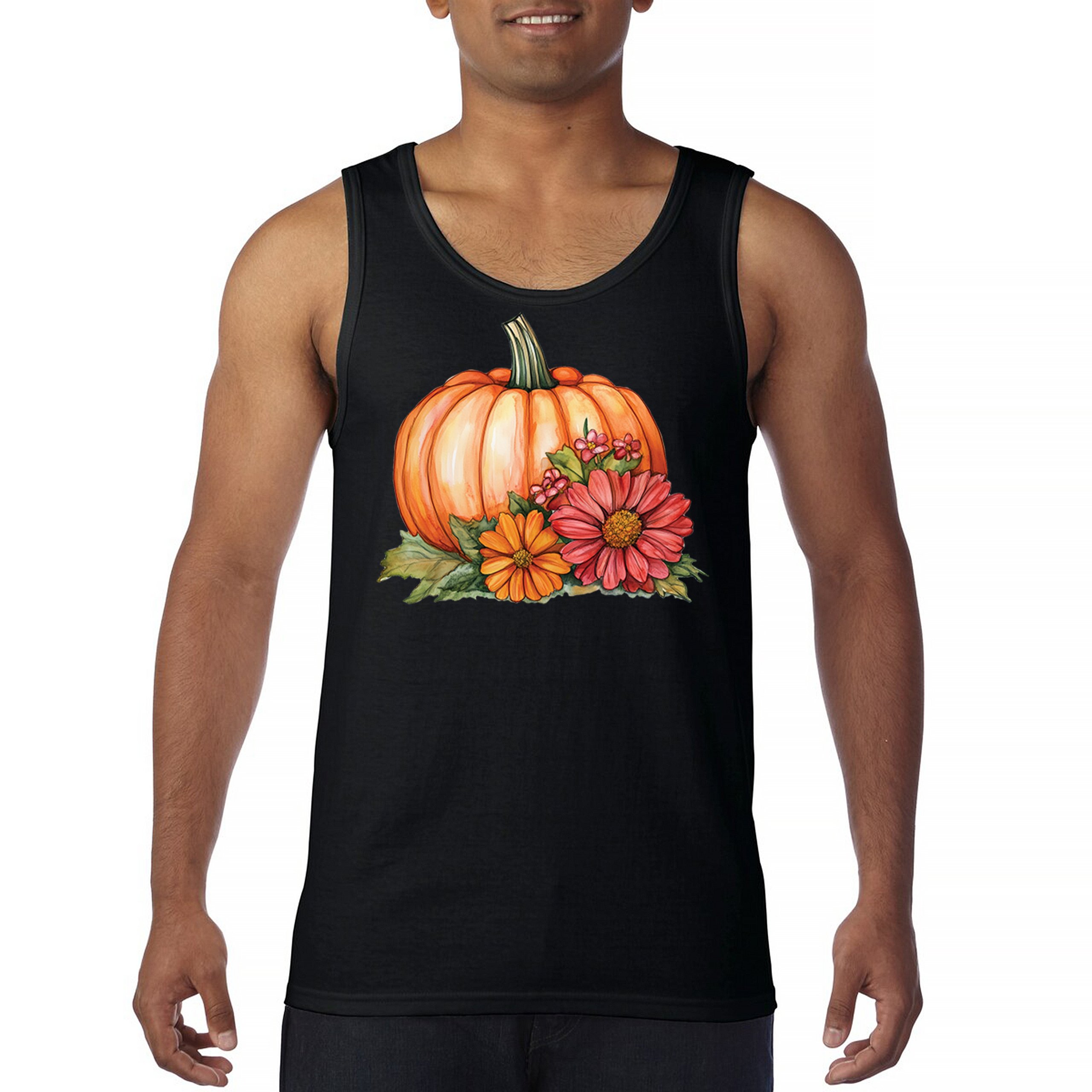 Autumn Pumpkin with Flowers Tank Top Cute Cozy Fall Thanksgiving Men’s Top