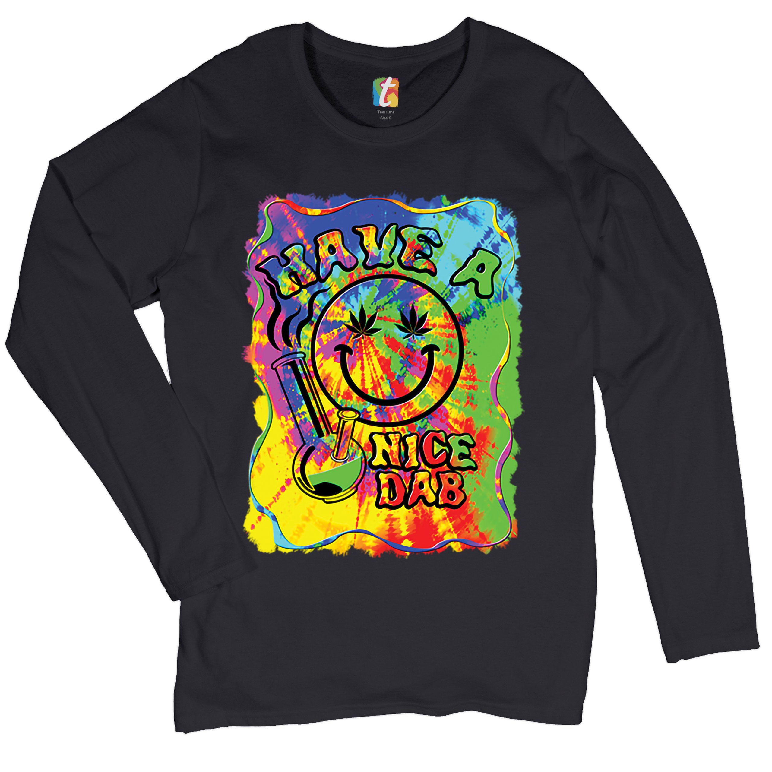 Have a Nice Dab Women's Long Sleeve T-shirt 420 Happy Face Hitting a Weed Bong - Picture 6 of 29