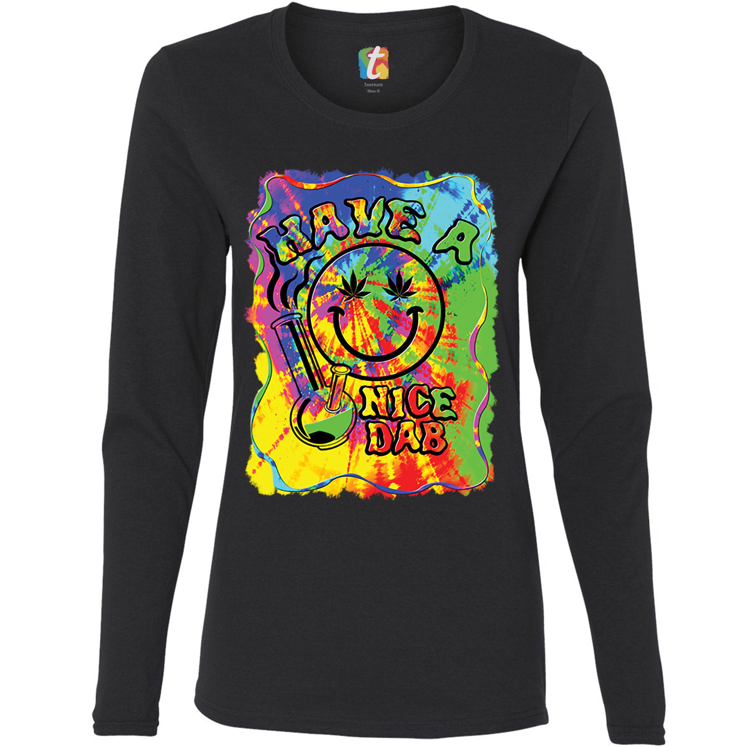 Have a Nice Dab Women's Long Sleeve T-shirt 420 Happy Face Hitting a Weed Bong - Picture 7 of 29