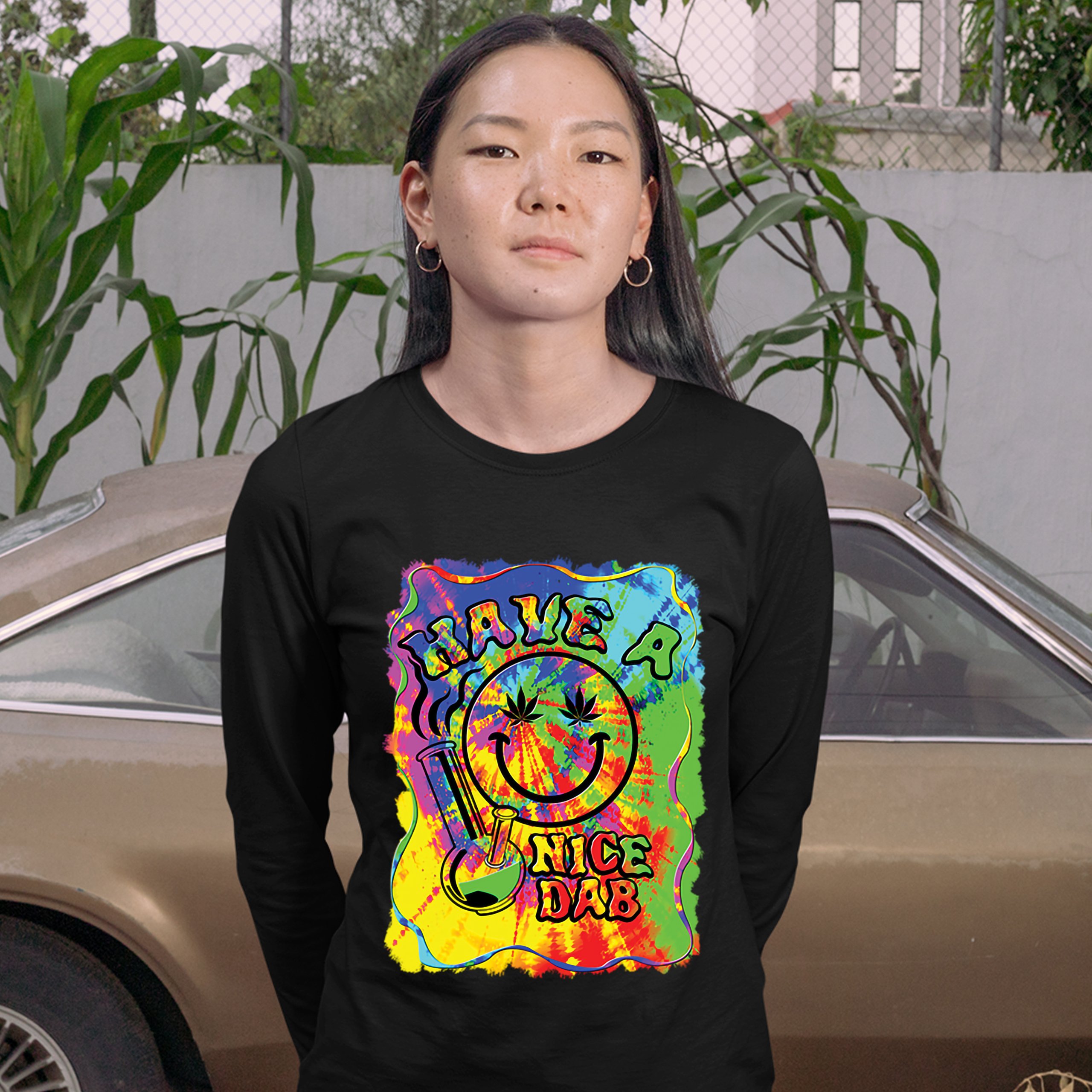 Have a Nice Dab Women's Long Sleeve T-shirt 420 Happy Face Hitting a Weed Bong - Picture 9 of 29
