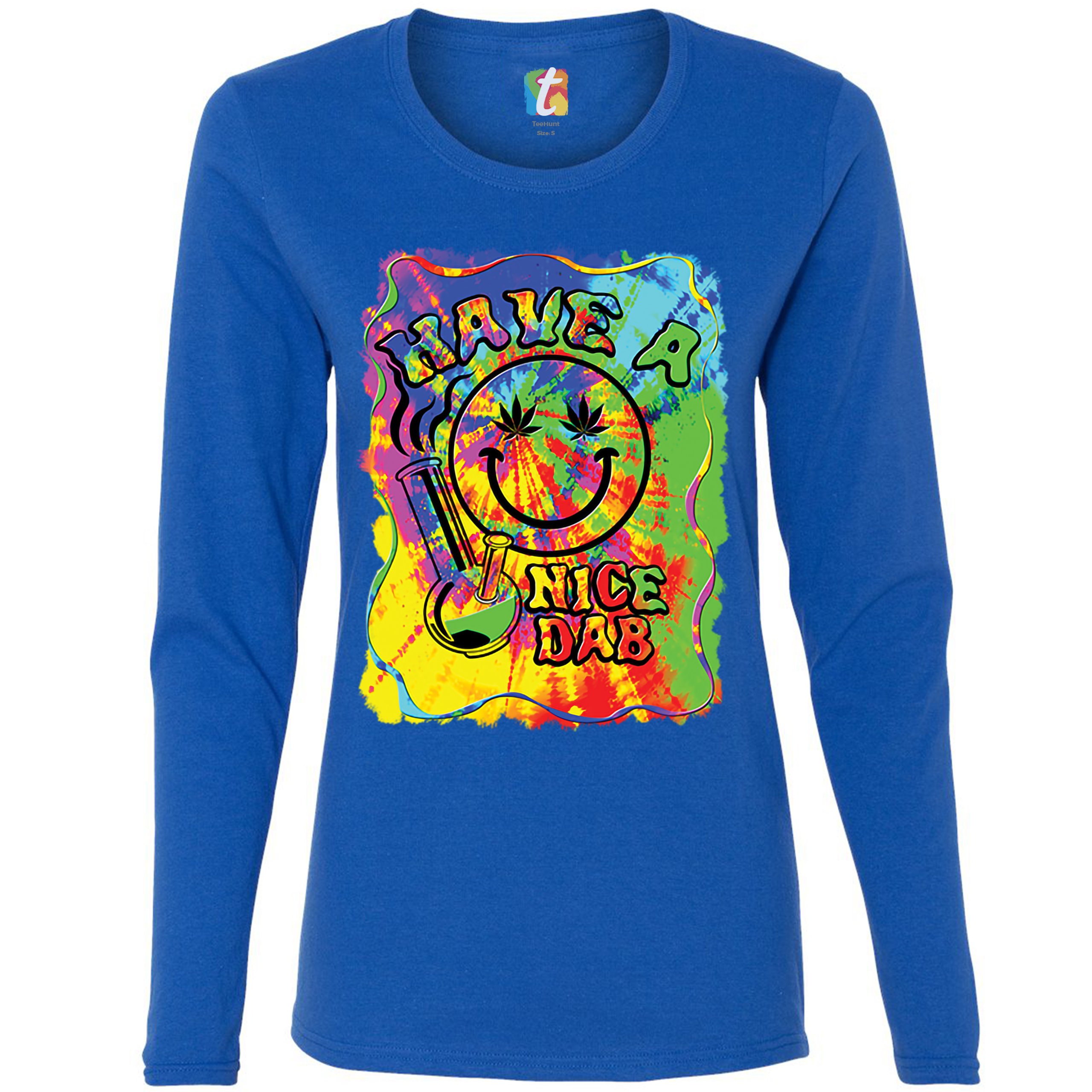 Have a Nice Dab Women's Long Sleeve T-shirt 420 Happy Face Hitting a Weed Bong - Picture 23 of 29