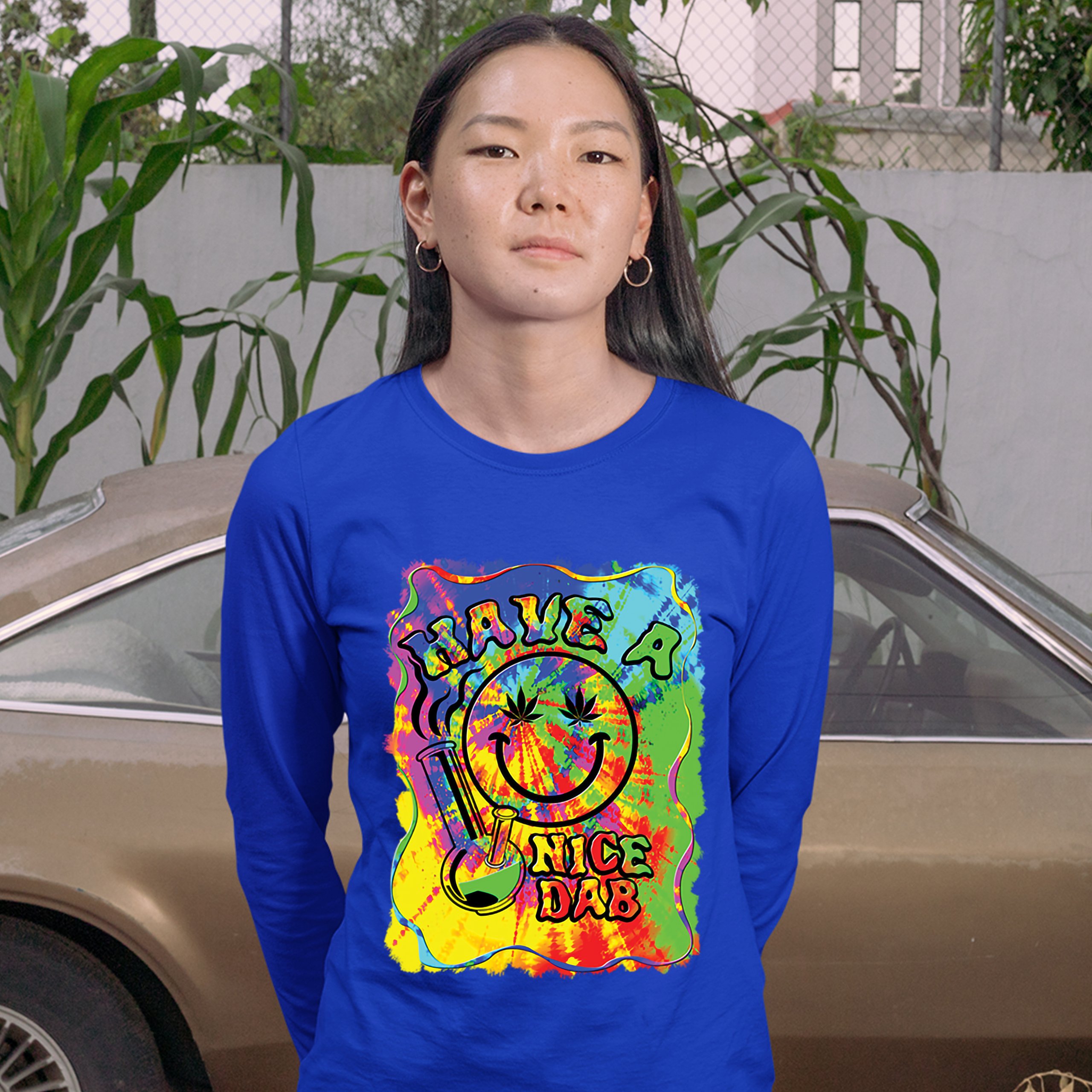 Have a Nice Dab Women's Long Sleeve T-shirt 420 Happy Face Hitting a Weed Bong - Picture 25 of 29
