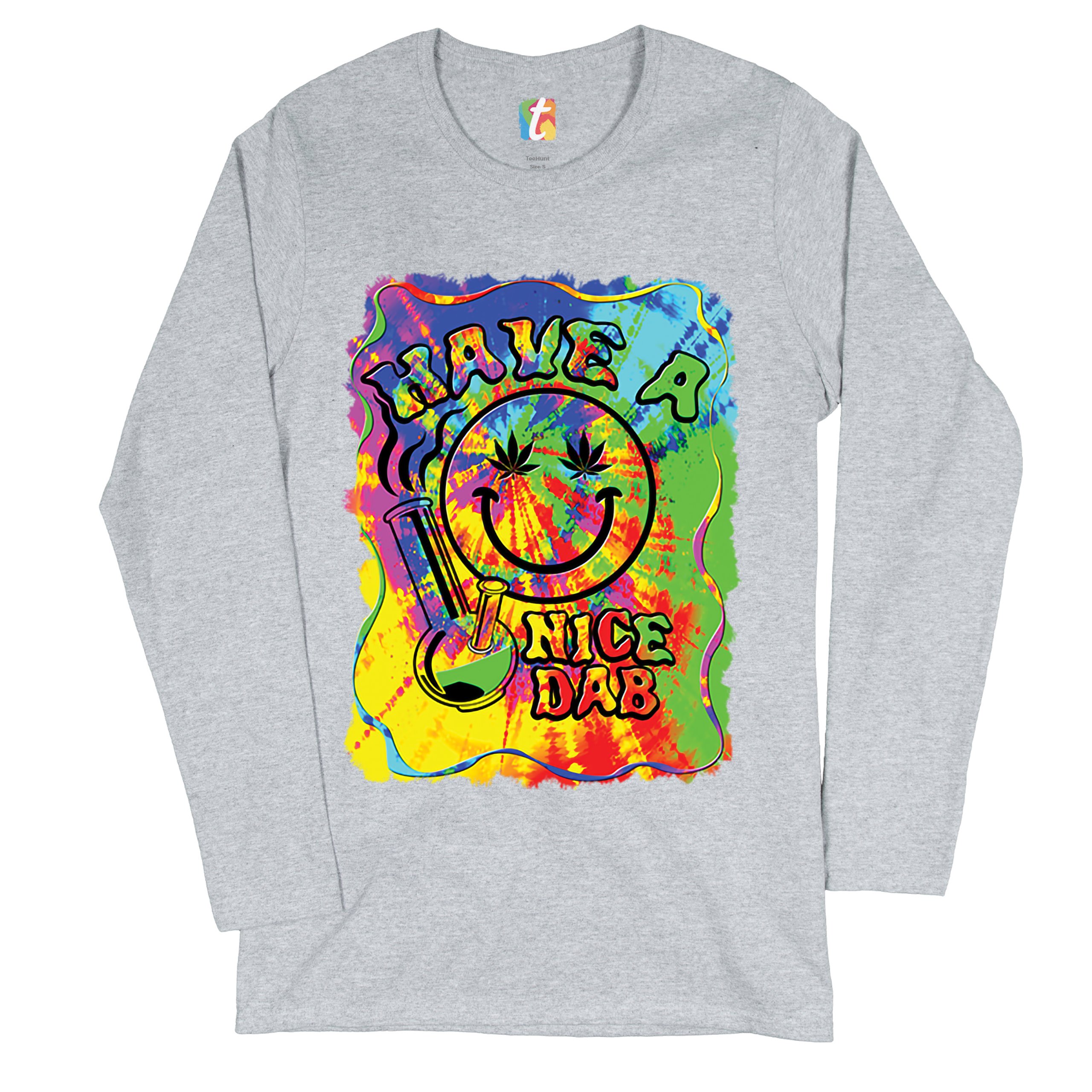 Have a Nice Dab Women's Long Sleeve T-shirt 420 Happy Face Hitting a Weed Bong - Picture 10 of 29