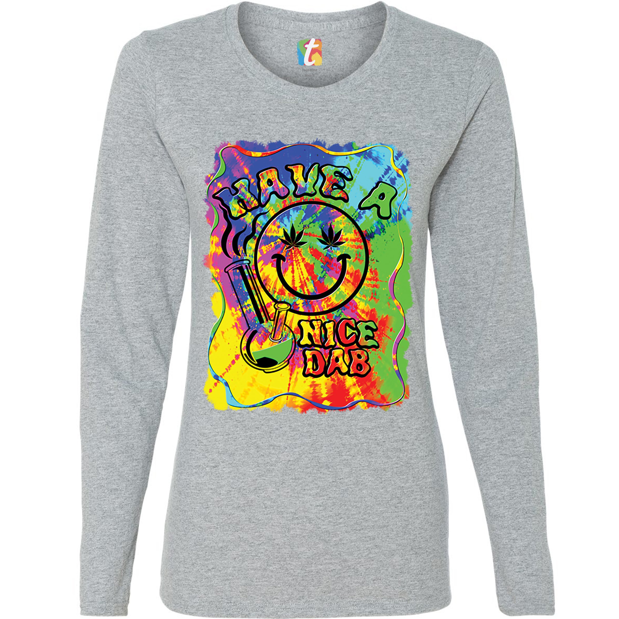 Have a Nice Dab Women's Long Sleeve T-shirt 420 Happy Face Hitting a Weed Bong - Picture 11 of 29