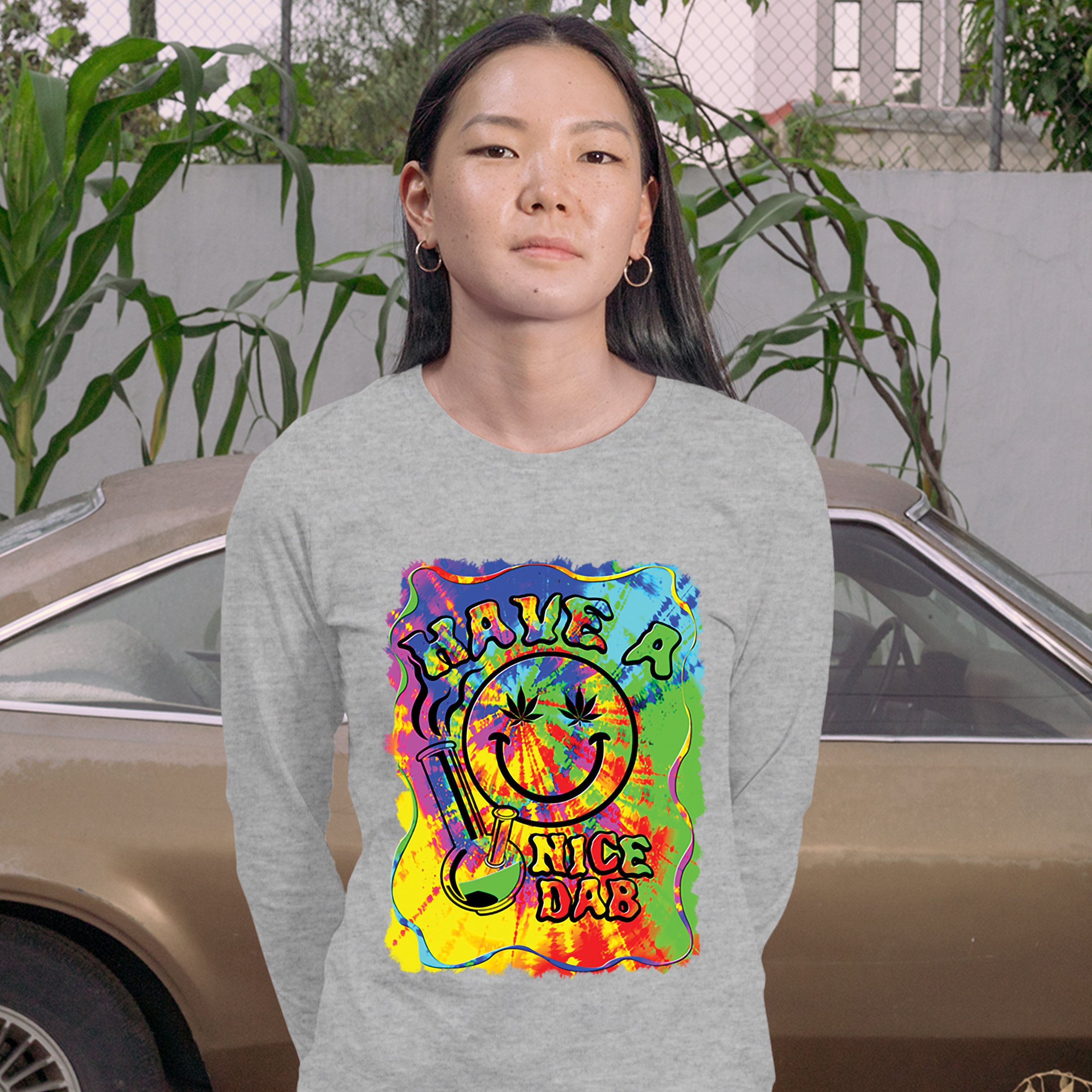 Have a Nice Dab Women's Long Sleeve T-shirt 420 Happy Face Hitting a Weed Bong - Picture 13 of 29