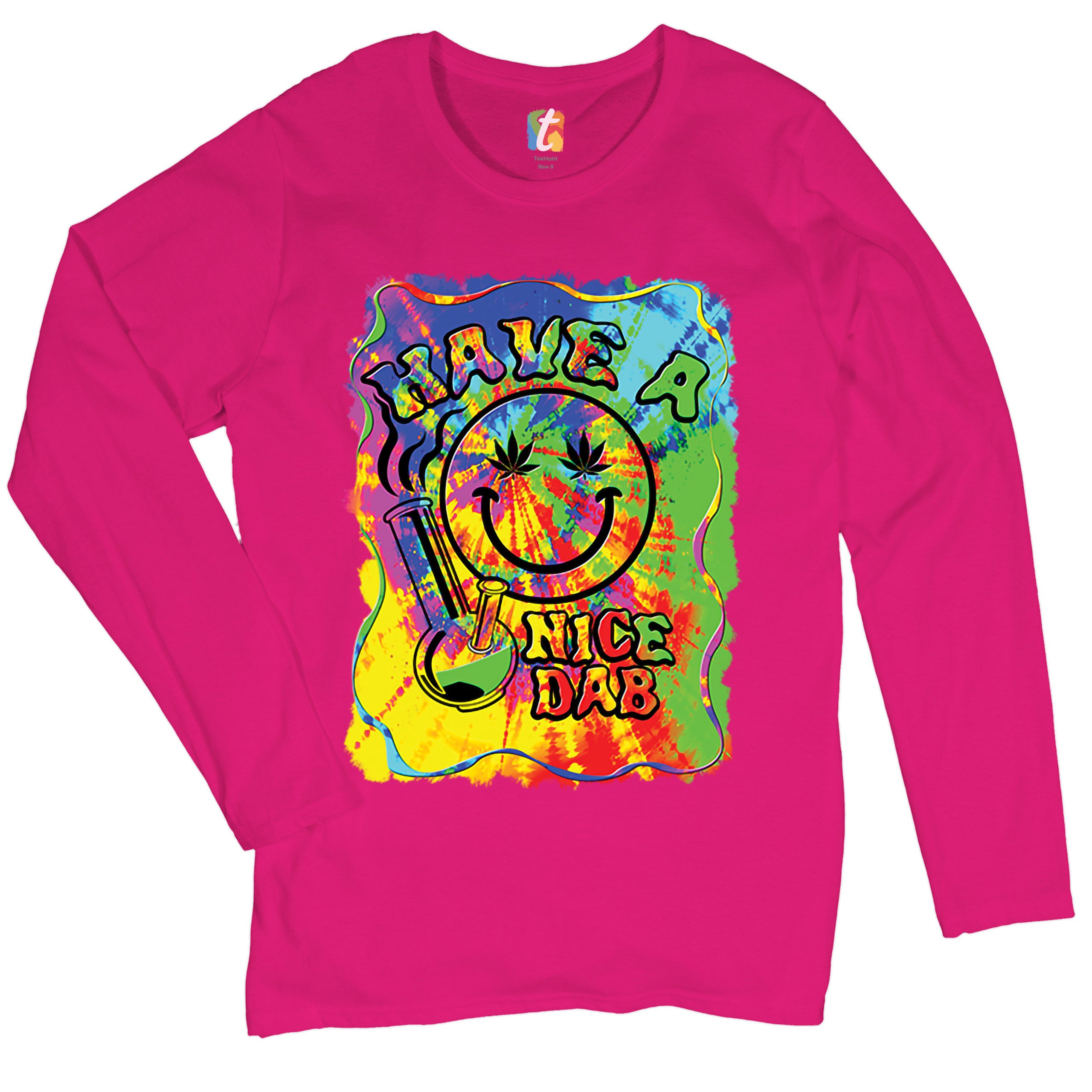Have a Nice Dab Women's Long Sleeve T-shirt 420 Happy Face Hitting a Weed Bong - Picture 26 of 29
