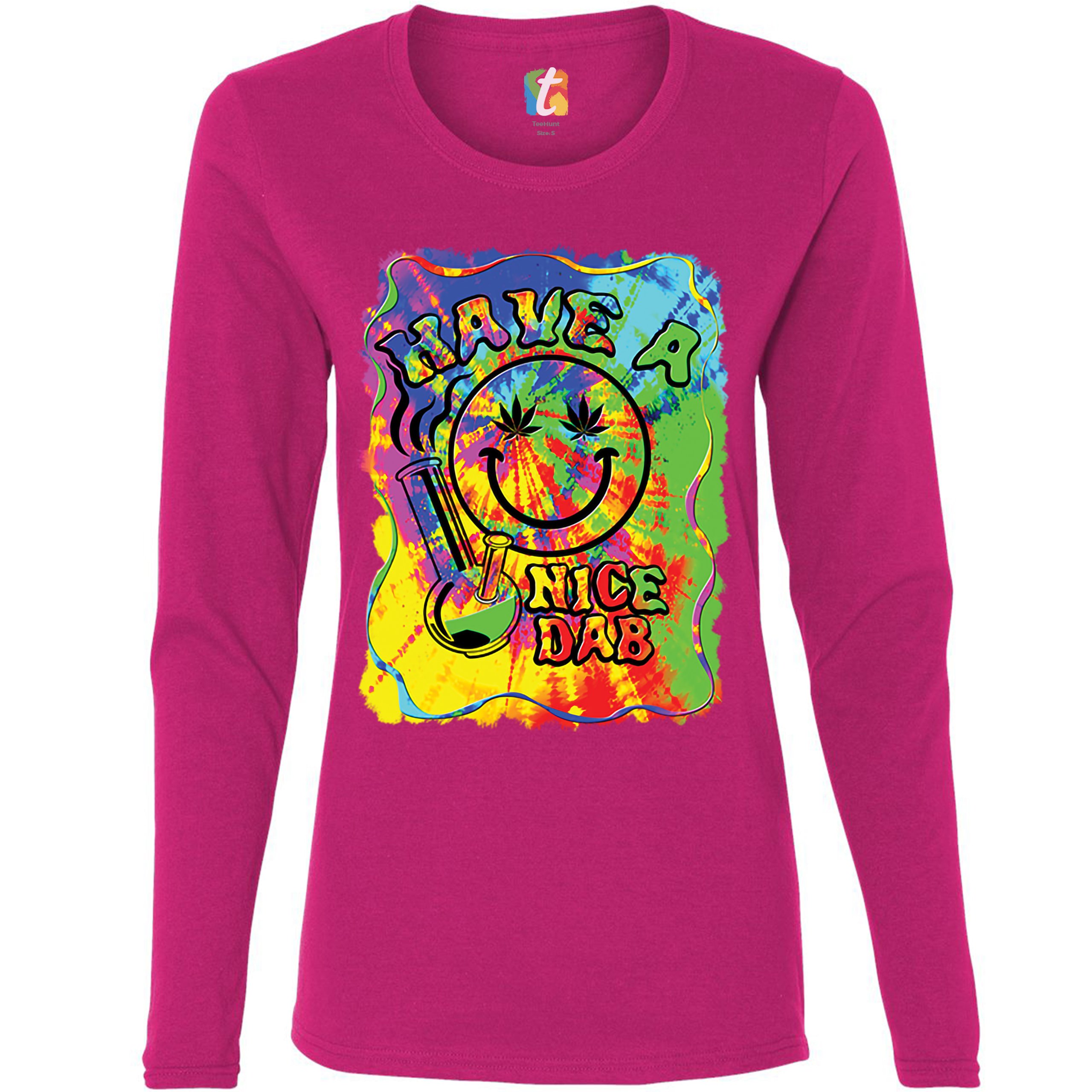 Have a Nice Dab Women's Long Sleeve T-shirt 420 Happy Face Hitting a Weed Bong - Picture 27 of 29