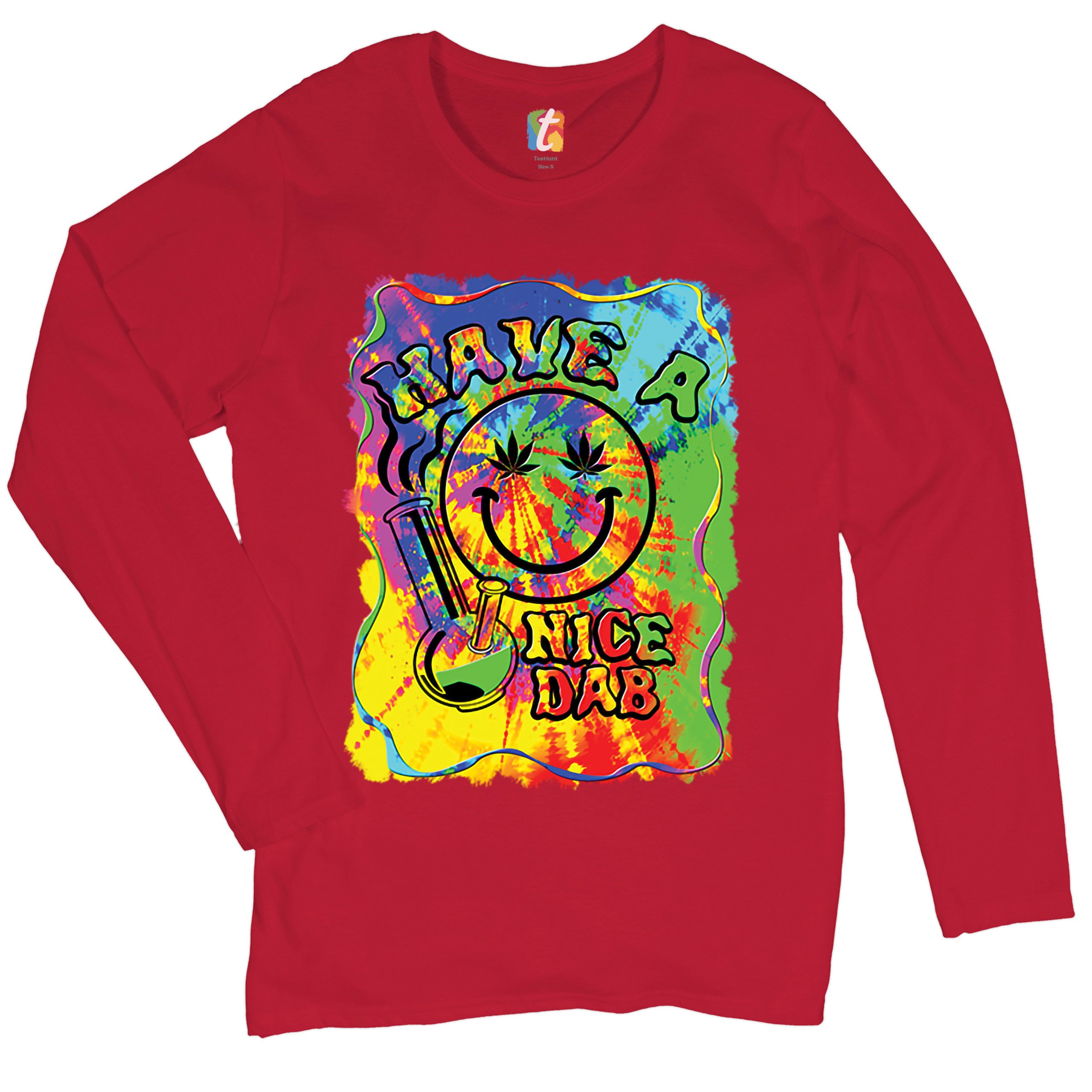 Have a Nice Dab Women's Long Sleeve T-shirt 420 Happy Face Hitting a Weed Bong - Picture 14 of 29
