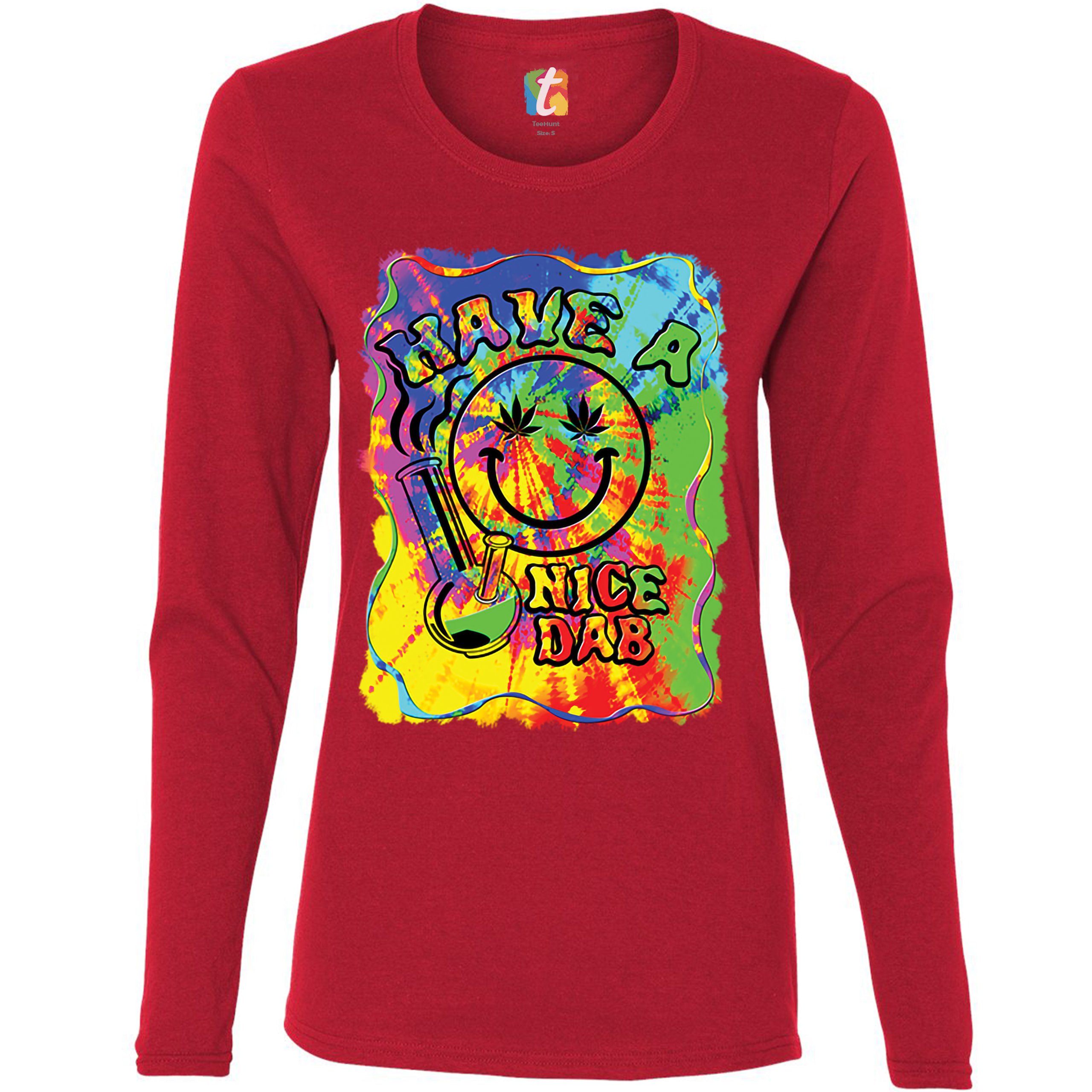 Have a Nice Dab Women's Long Sleeve T-shirt 420 Happy Face Hitting a Weed Bong - Picture 15 of 29