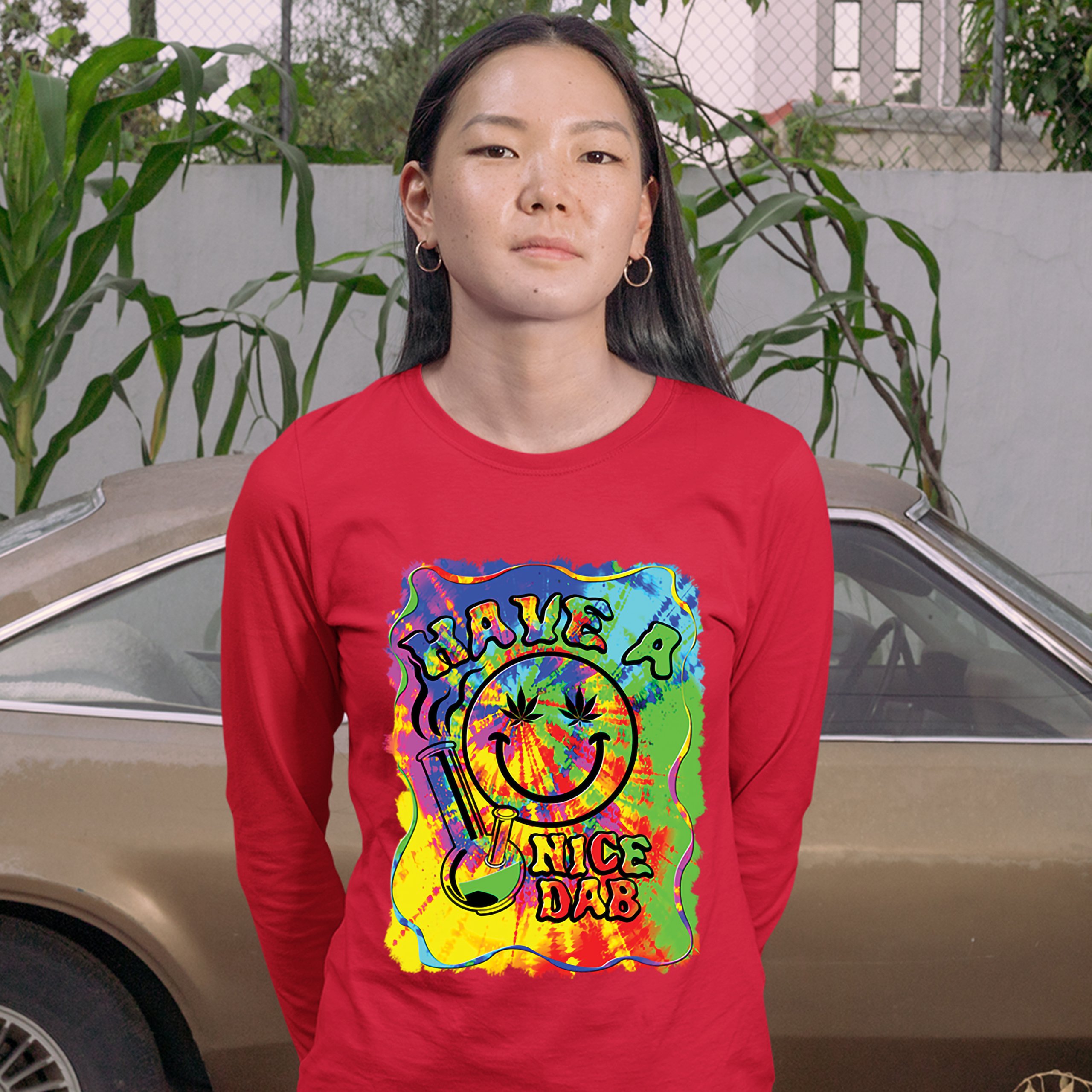 Have a Nice Dab Women's Long Sleeve T-shirt 420 Happy Face Hitting a Weed Bong - Picture 17 of 29