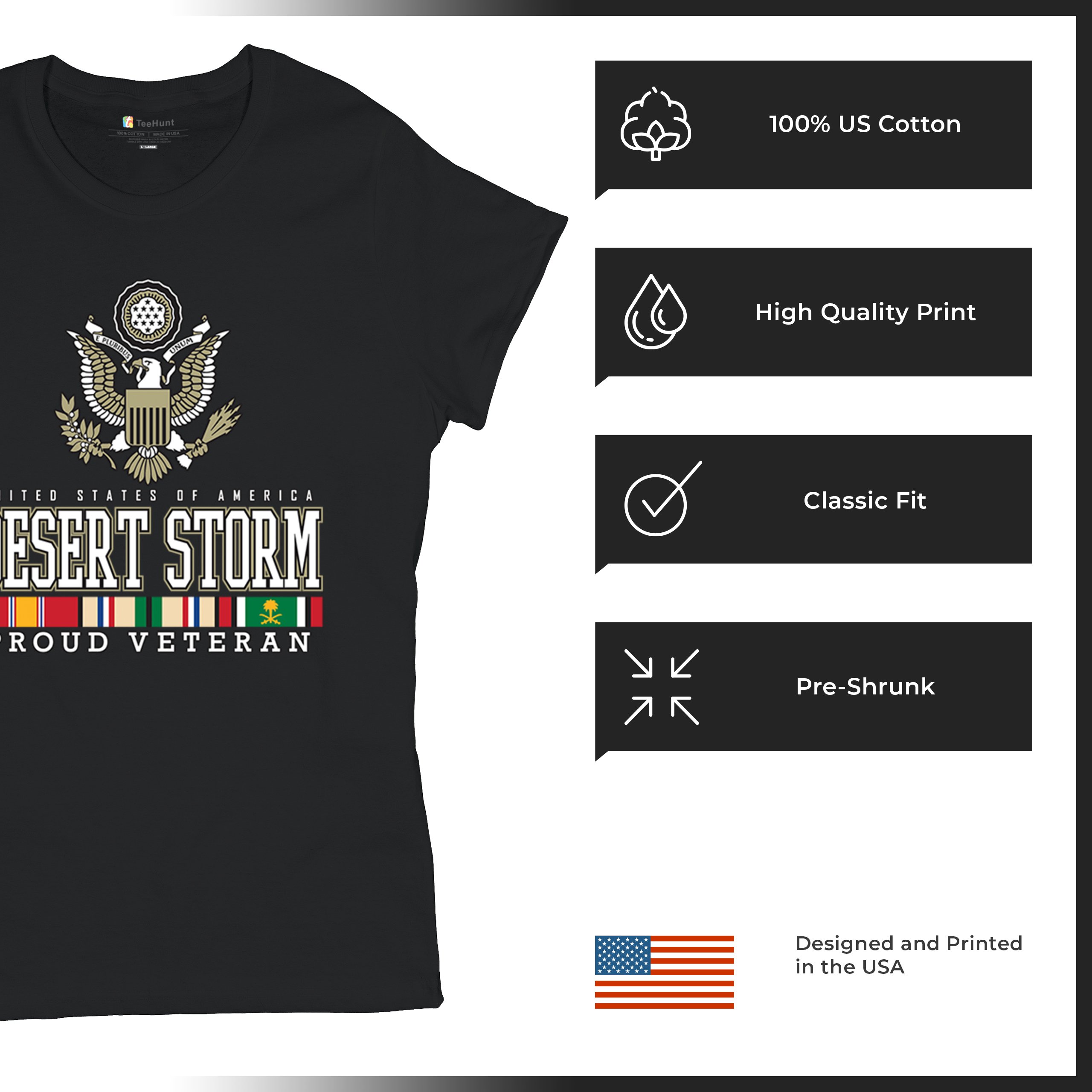Desert Storm Proud Veteran T-Shirt American Army Gulf War DD 214 Women's Tee - Picture 7 of 50