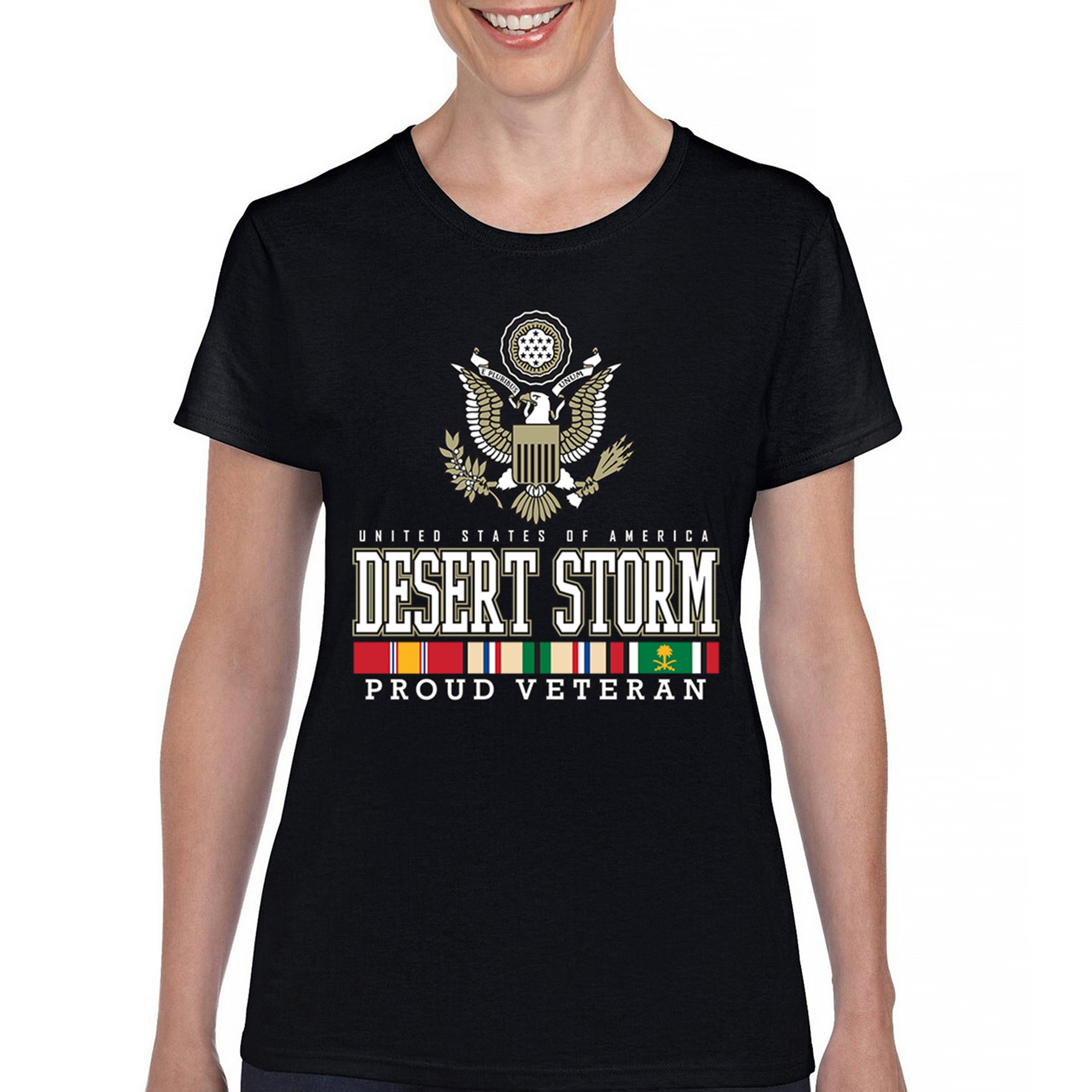 Desert Storm Proud Veteran T-Shirt American Army Gulf War DD 214 Women's Tee - Picture 2 of 50