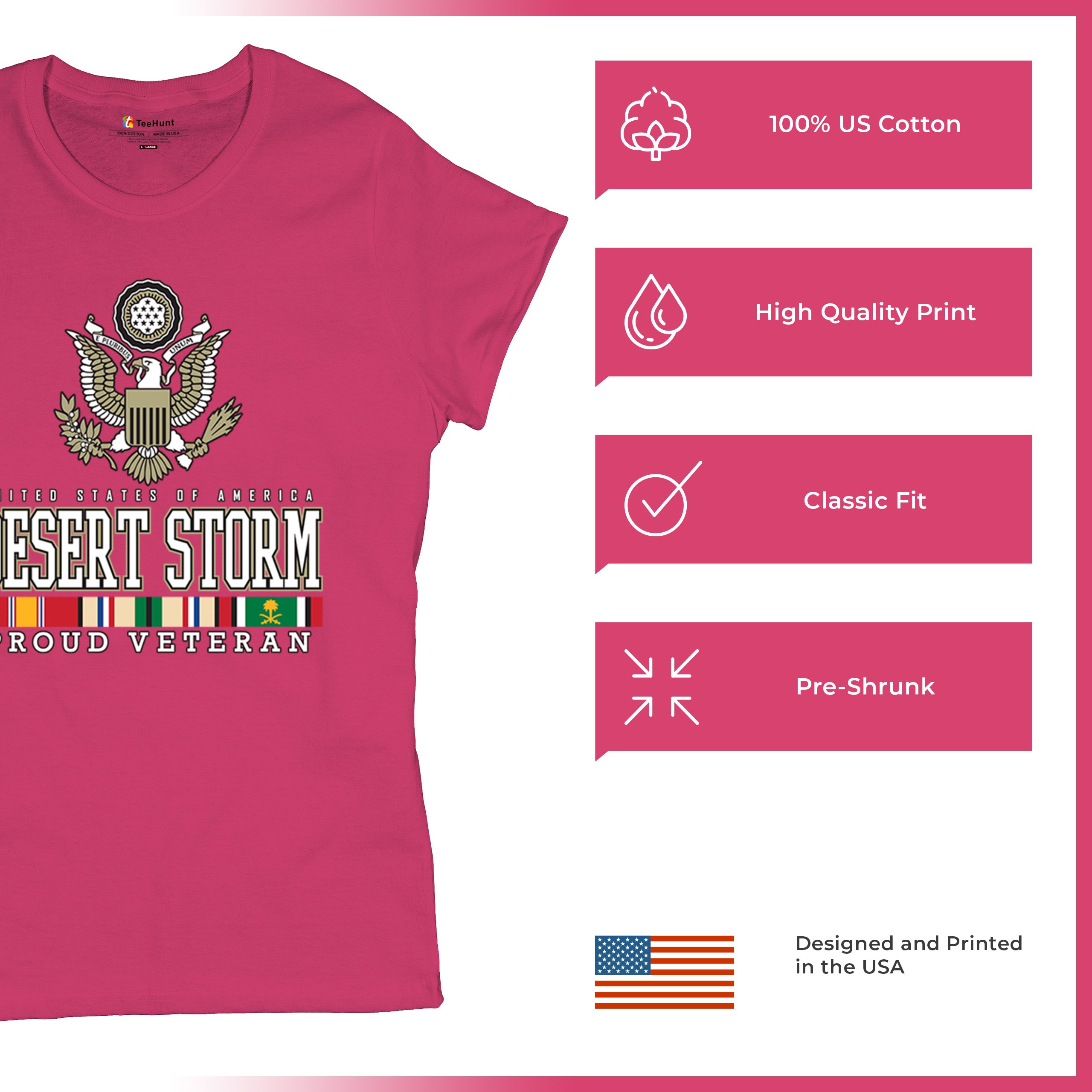 Desert Storm Proud Veteran T-Shirt American Army Gulf War DD 214 Women's Tee - Picture 49 of 50