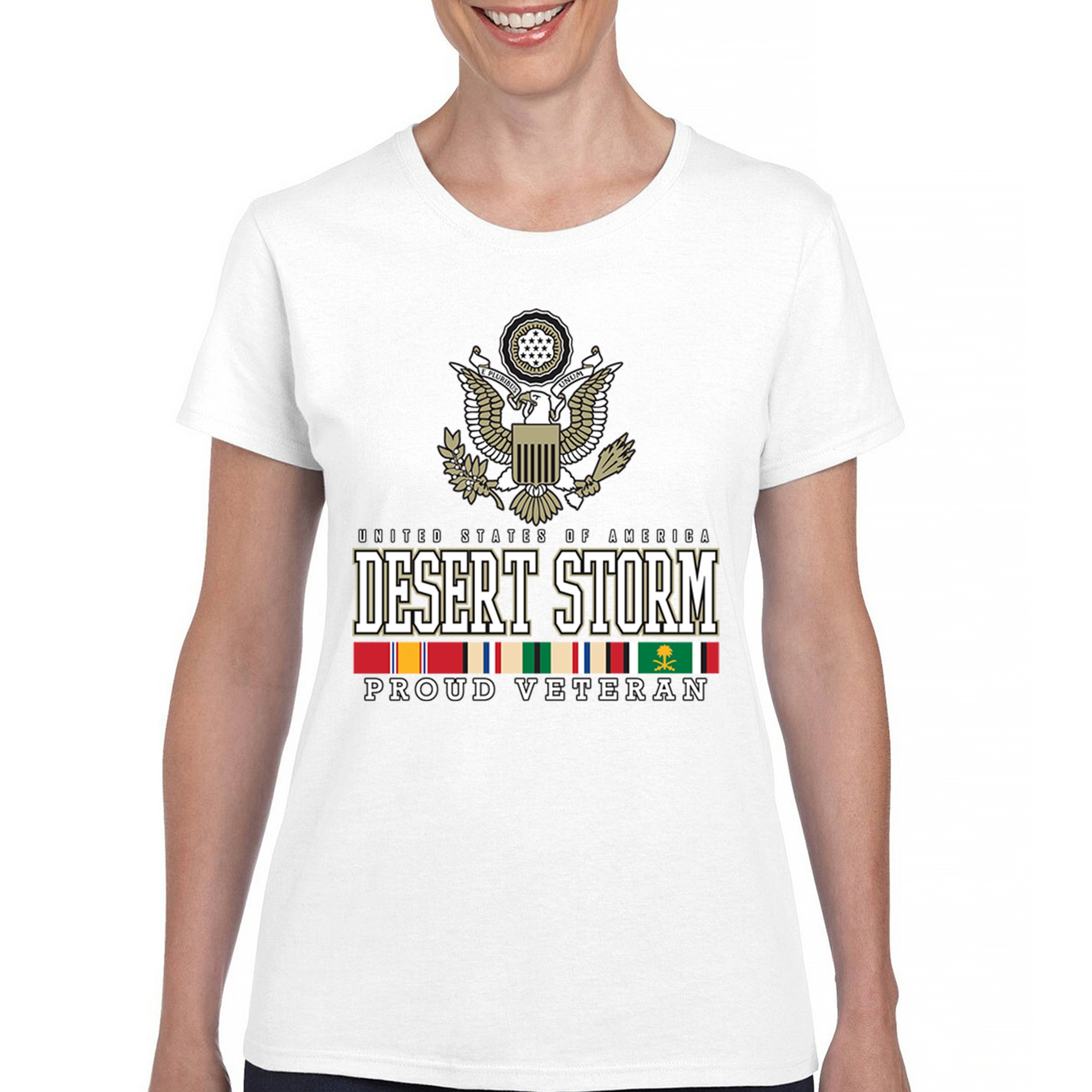 Desert Storm Proud Veteran T-Shirt American Army Gulf War DD 214 Women's Tee - Picture 23 of 50