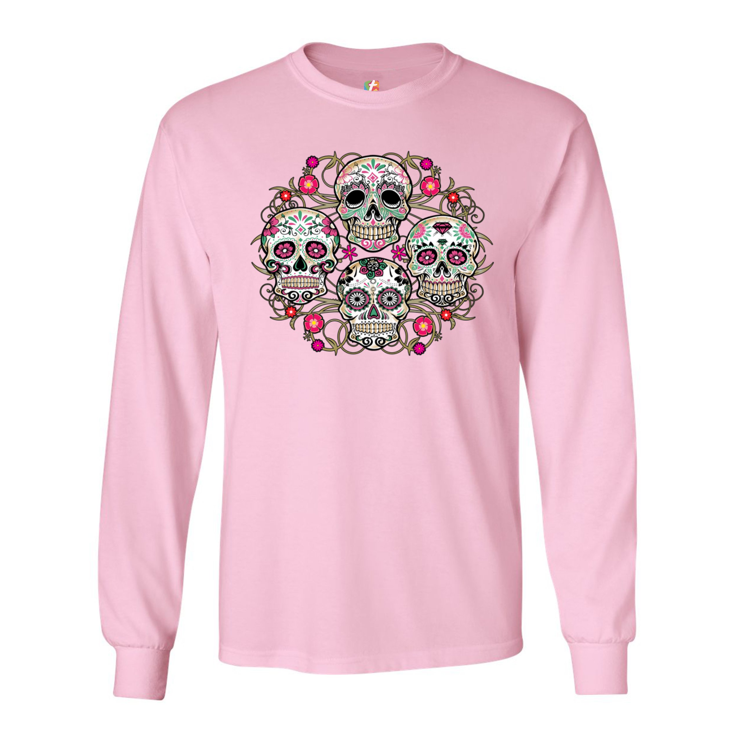 Day of the Dead Floral Sugar Skulls Long Sleeve T-shirt Dia de los Muertos - Picture 43 of 45