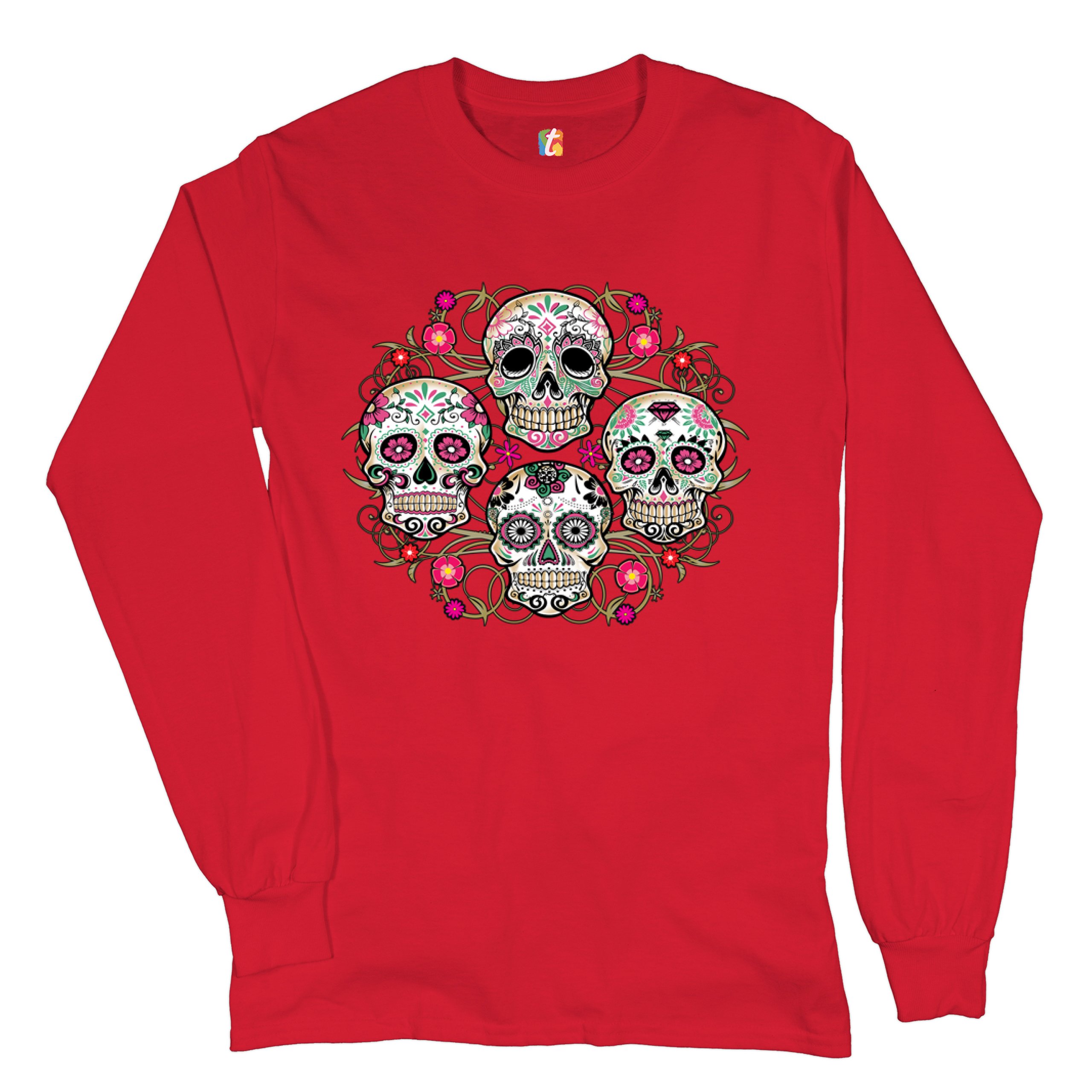 トップス 20AW SKULL FLOWER long shirt Flower Skull Long Sleeve T-Shirt Sugar Skull Calavera Dia de