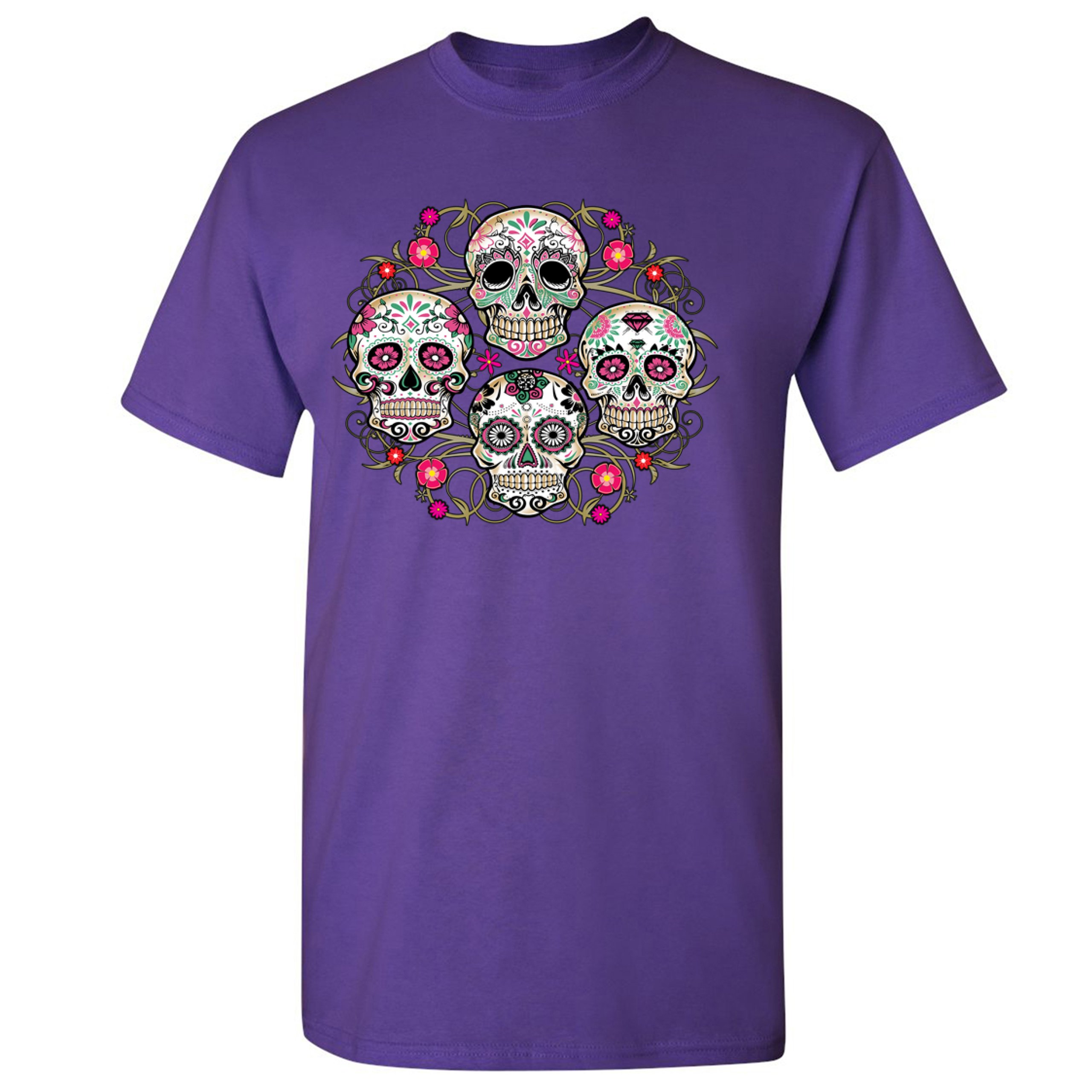 Day of the Dead Floral Sugar Skulls T-shirt Dia de los Muertos Men's ...