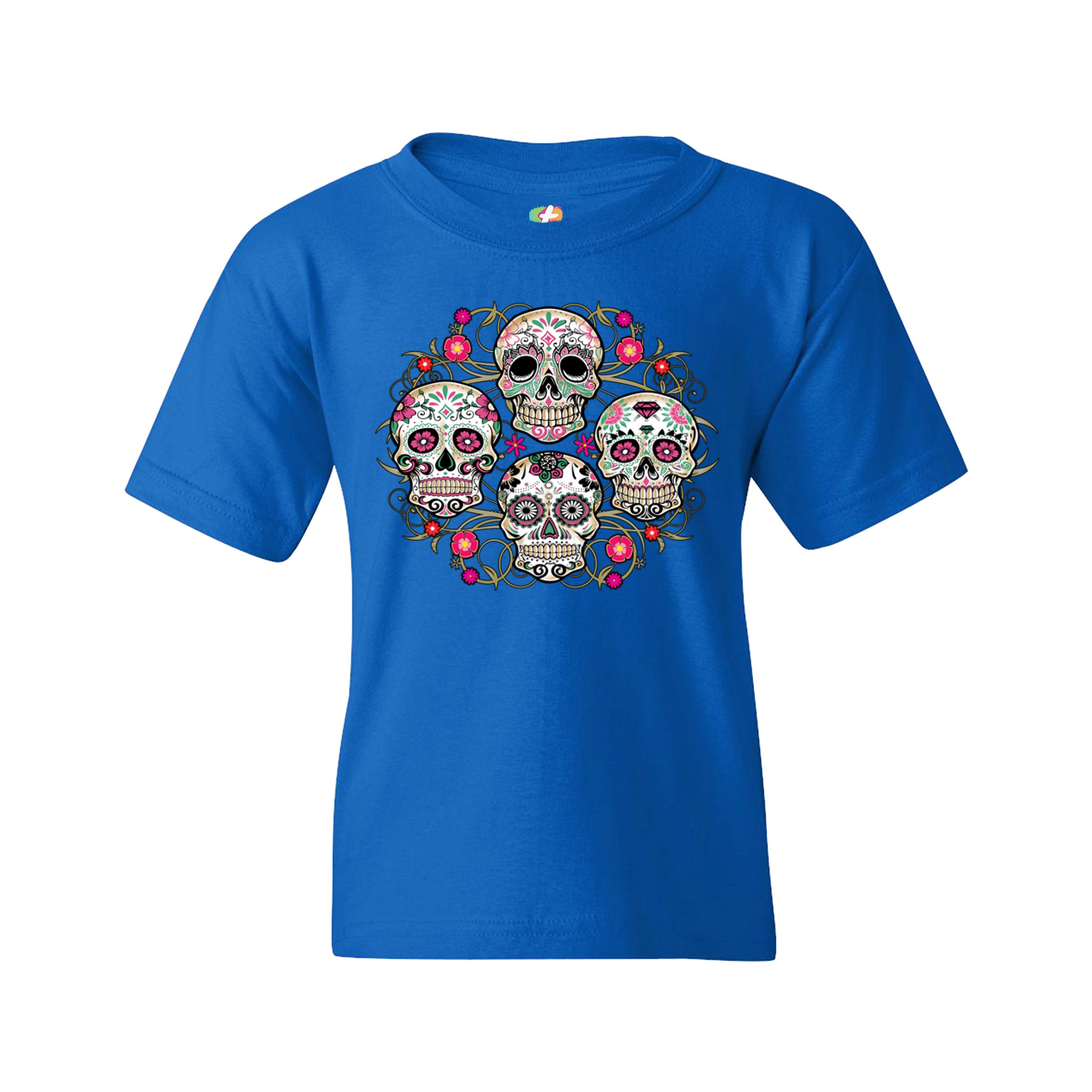 Day of the Dead Floral Sugar Skulls Youth T-shirt Dia de los Muertos Kids - Picture 23 of 29