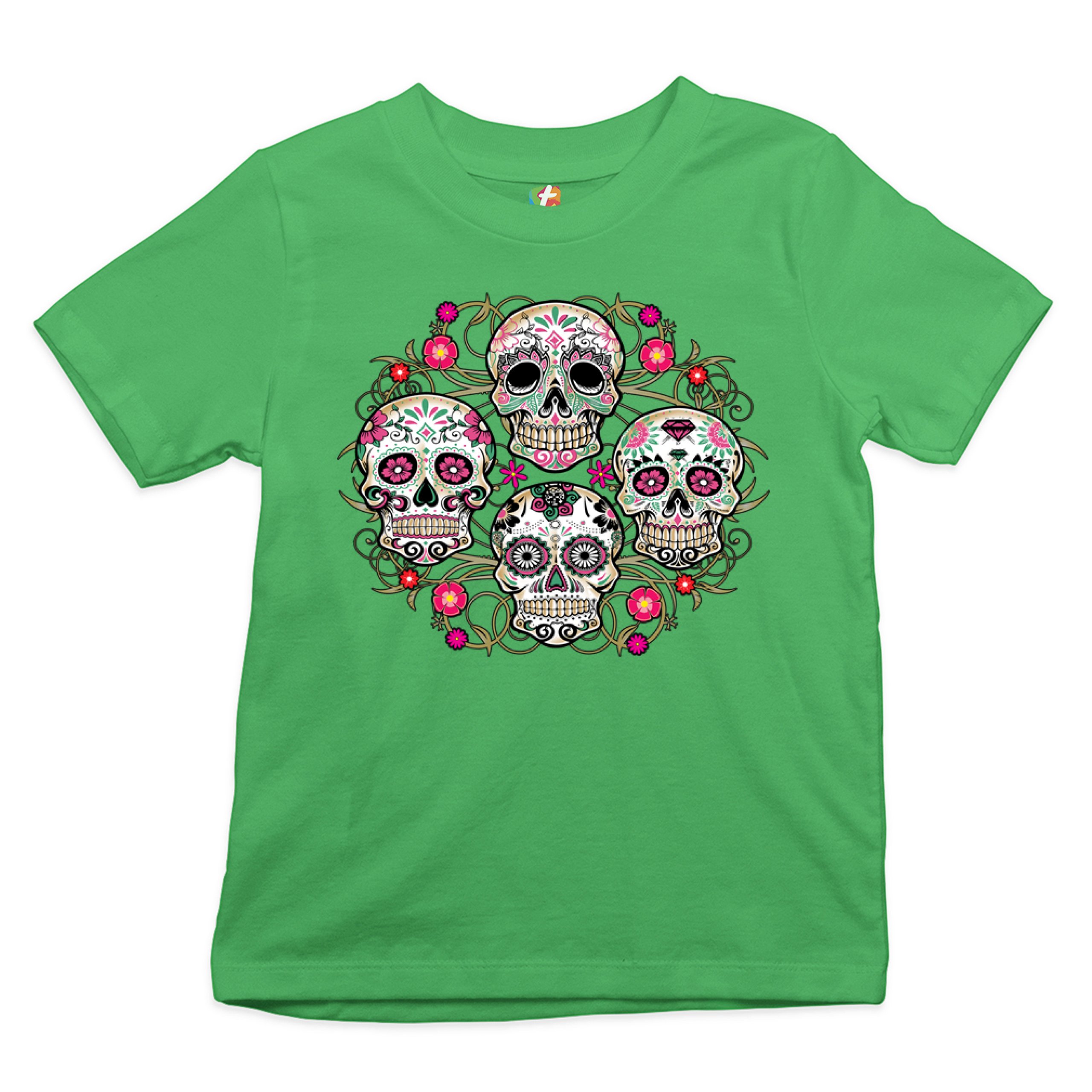 Day of the Dead Floral Sugar Skulls Youth T-shirt Dia de los Muertos Kids - Picture 18 of 29