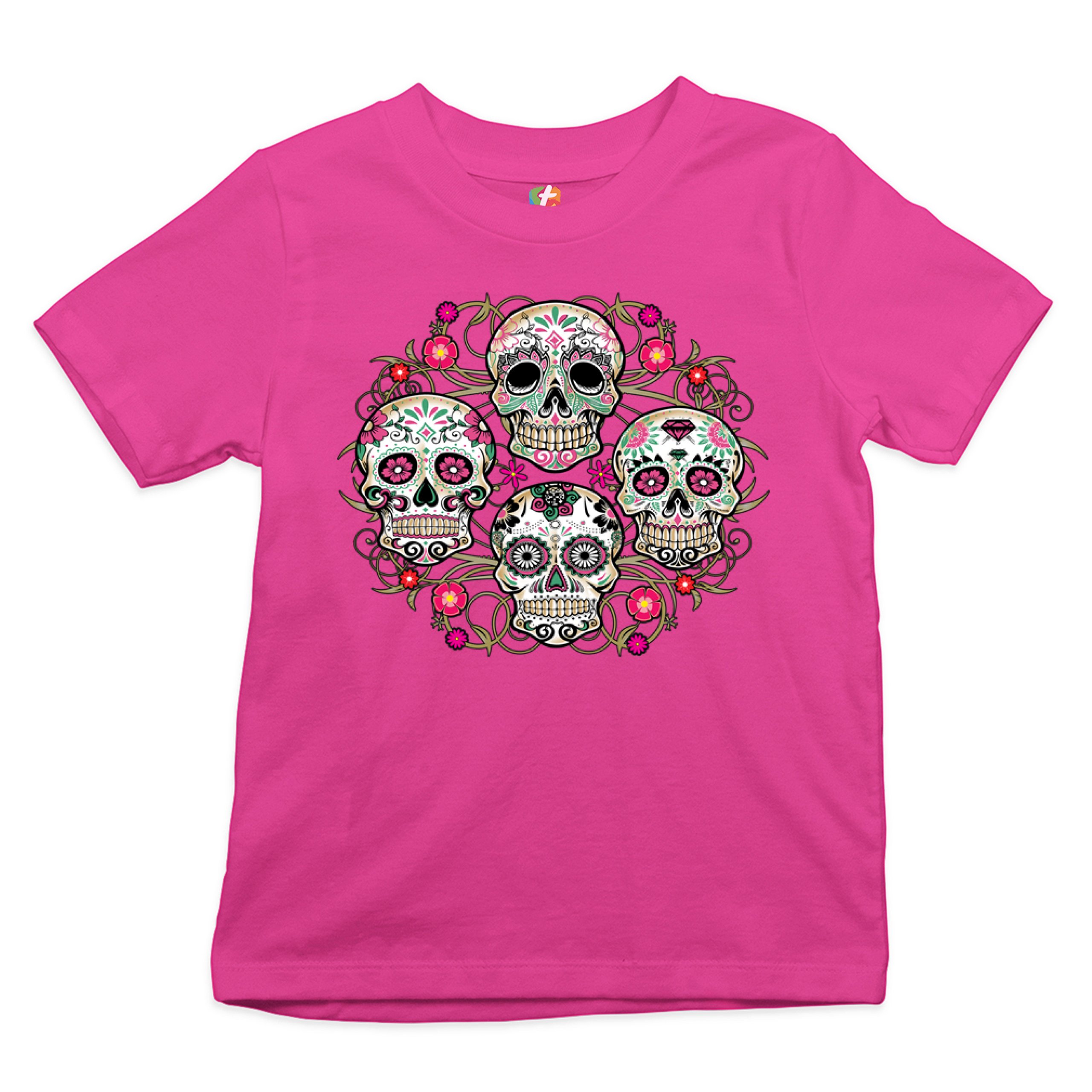 Day of the Dead Floral Sugar Skulls Youth T-shirt Dia de los Muertos Kids - Picture 26 of 29