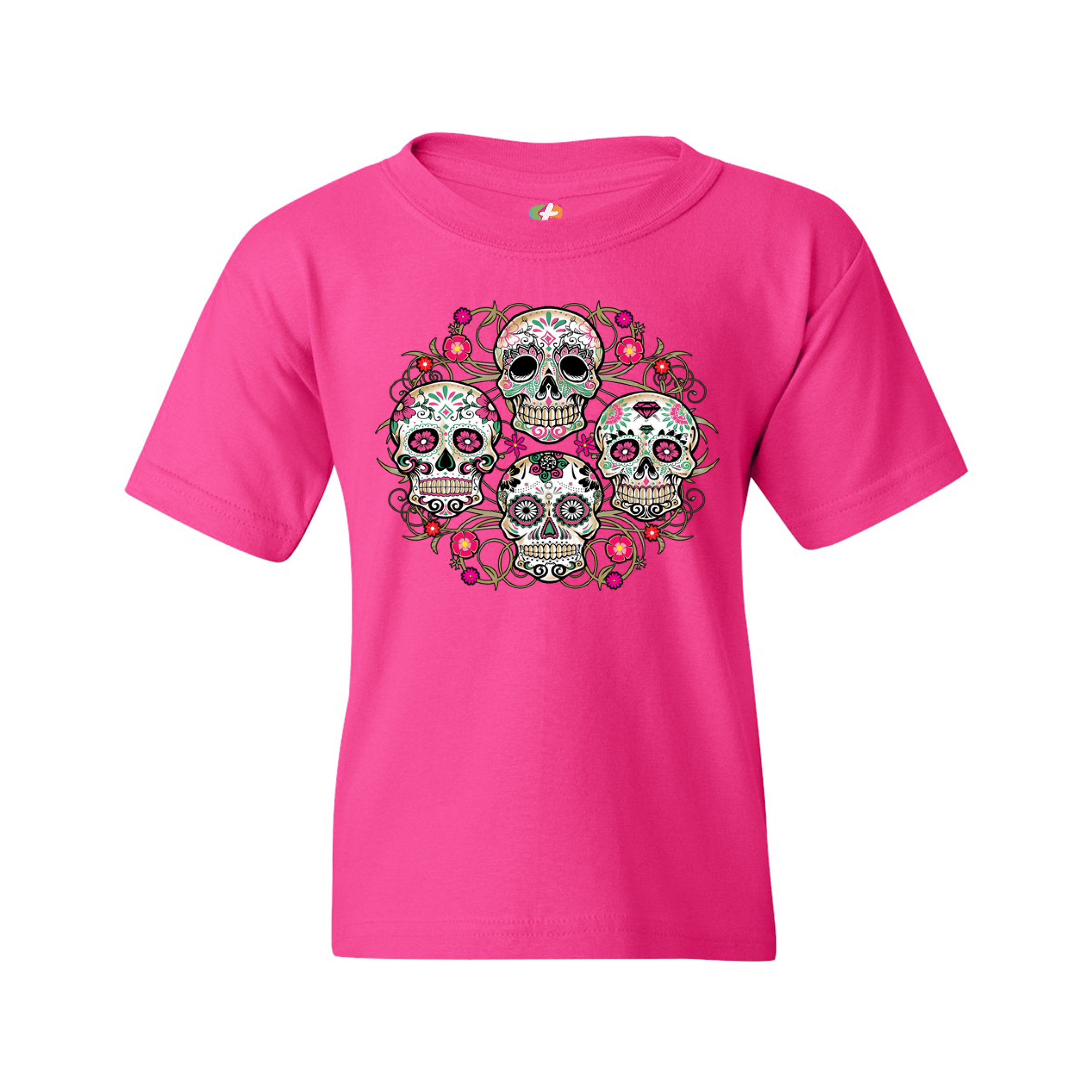 Day of the Dead Floral Sugar Skulls Youth T-shirt Dia de los Muertos Kids - Picture 27 of 29