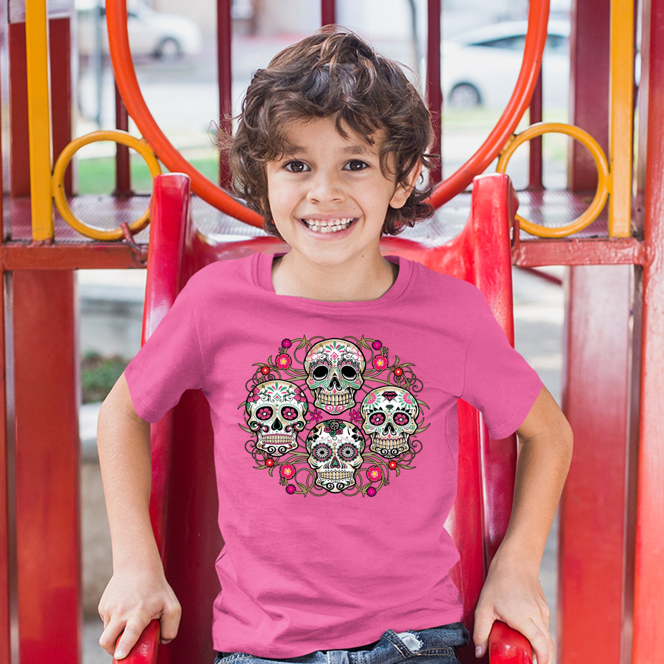 Day of the Dead Floral Sugar Skulls Youth T-shirt Dia de los Muertos Kids - Picture 29 of 29