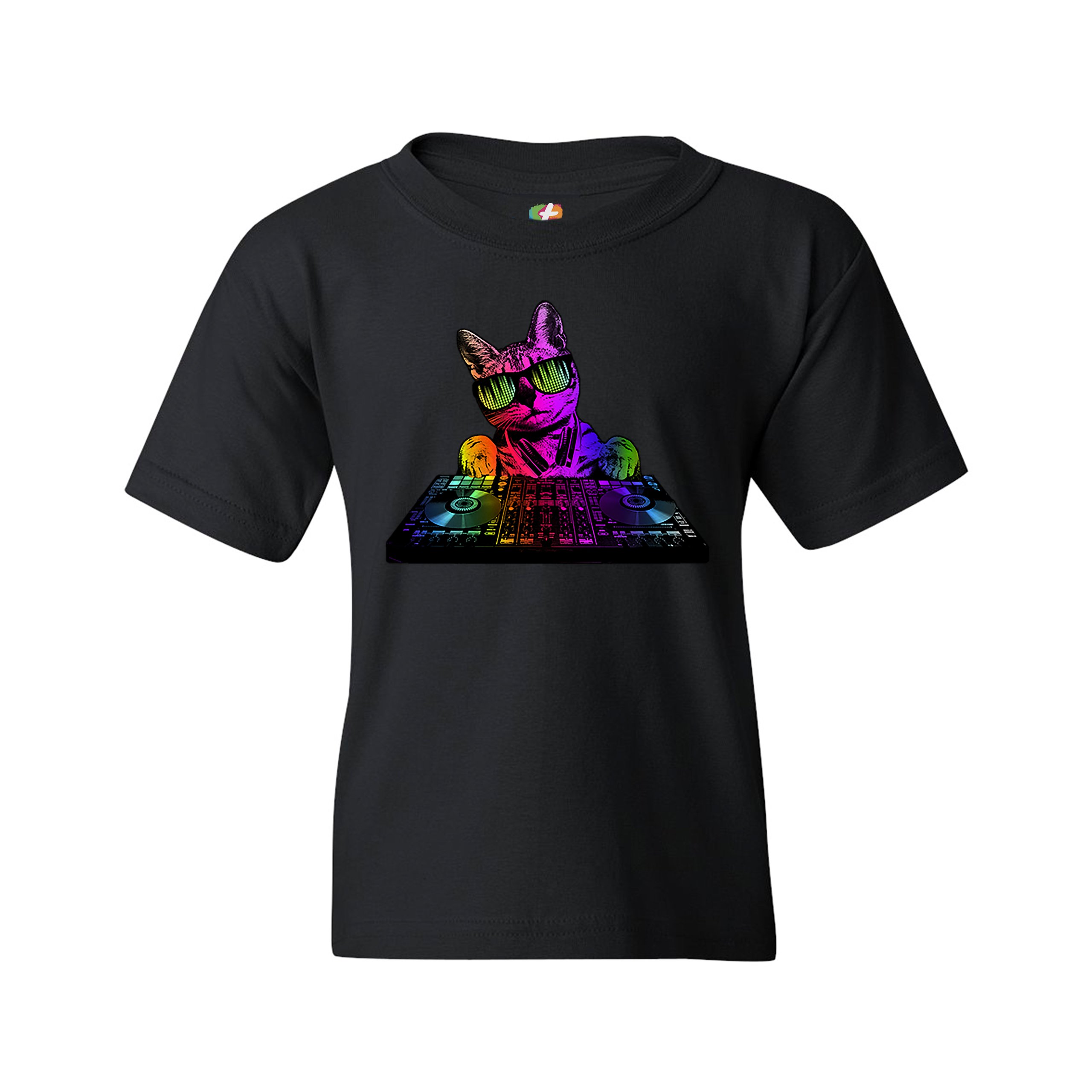 Dj Kitty Youth T-shirt Rainbow Cat Funny Animal Lovers Music Kids - Picture 7 of 29