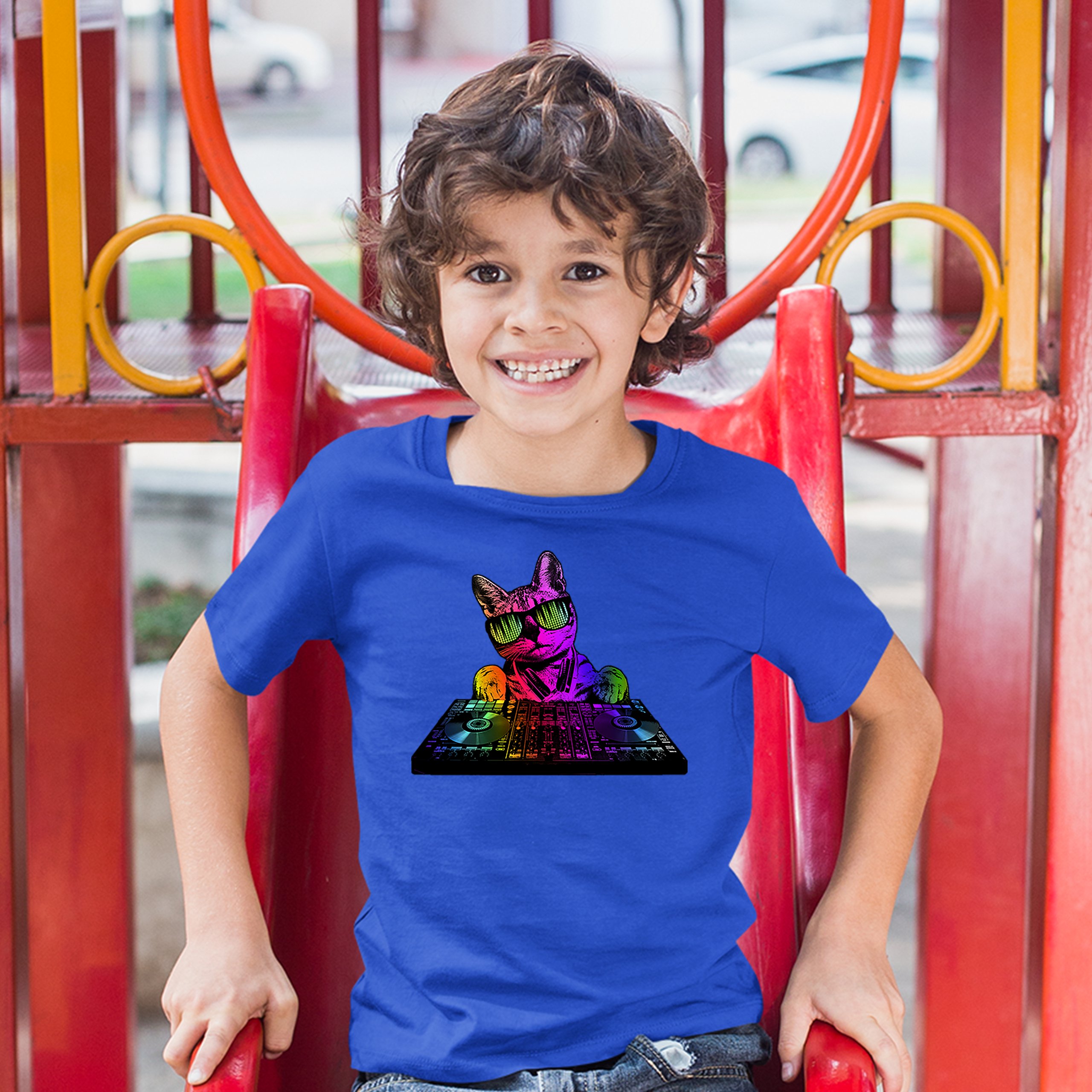 Dj Kitty Youth T-shirt Rainbow Cat Funny Animal Lovers Music Kids - Picture 25 of 29