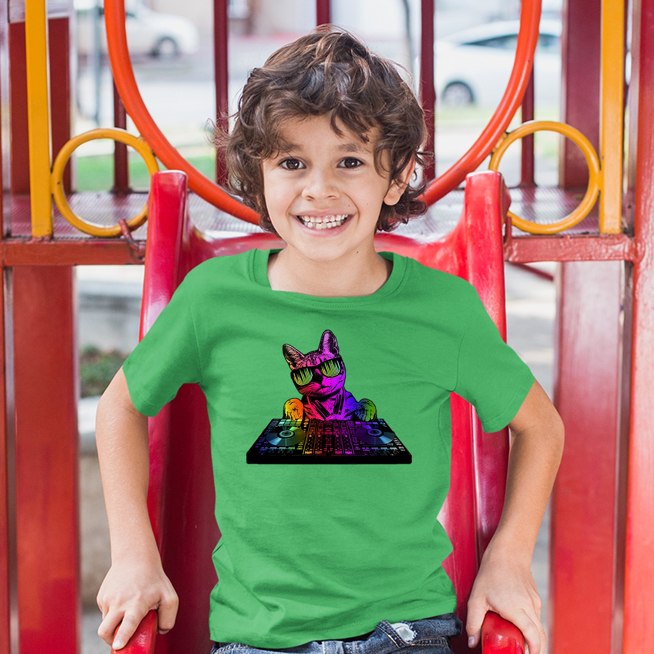 Dj Kitty Youth T-shirt Rainbow Cat Funny Animal Lovers Music Kids - Picture 21 of 29
