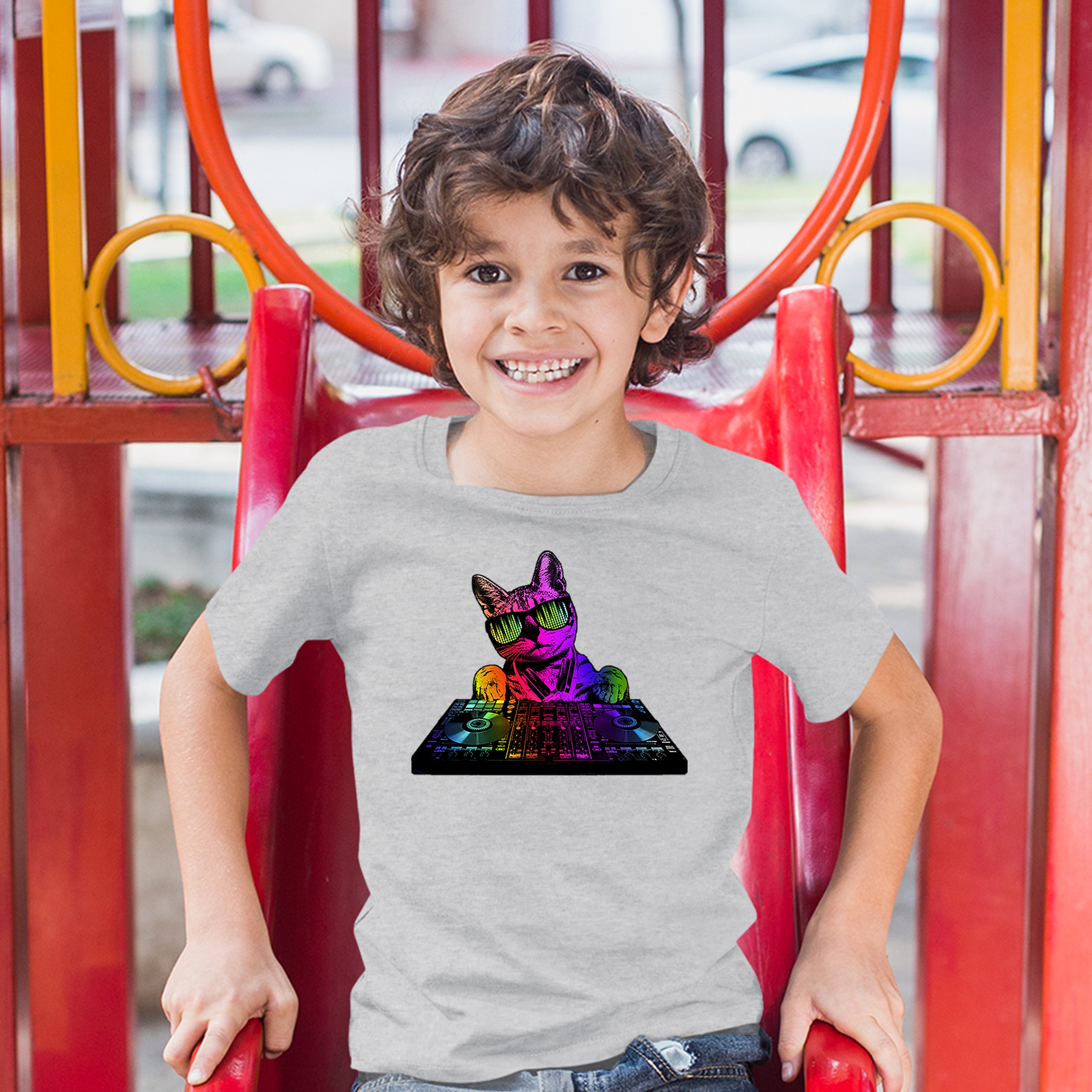 Dj Kitty Youth T-shirt Rainbow Cat Funny Animal Lovers Music Kids - Picture 13 of 29