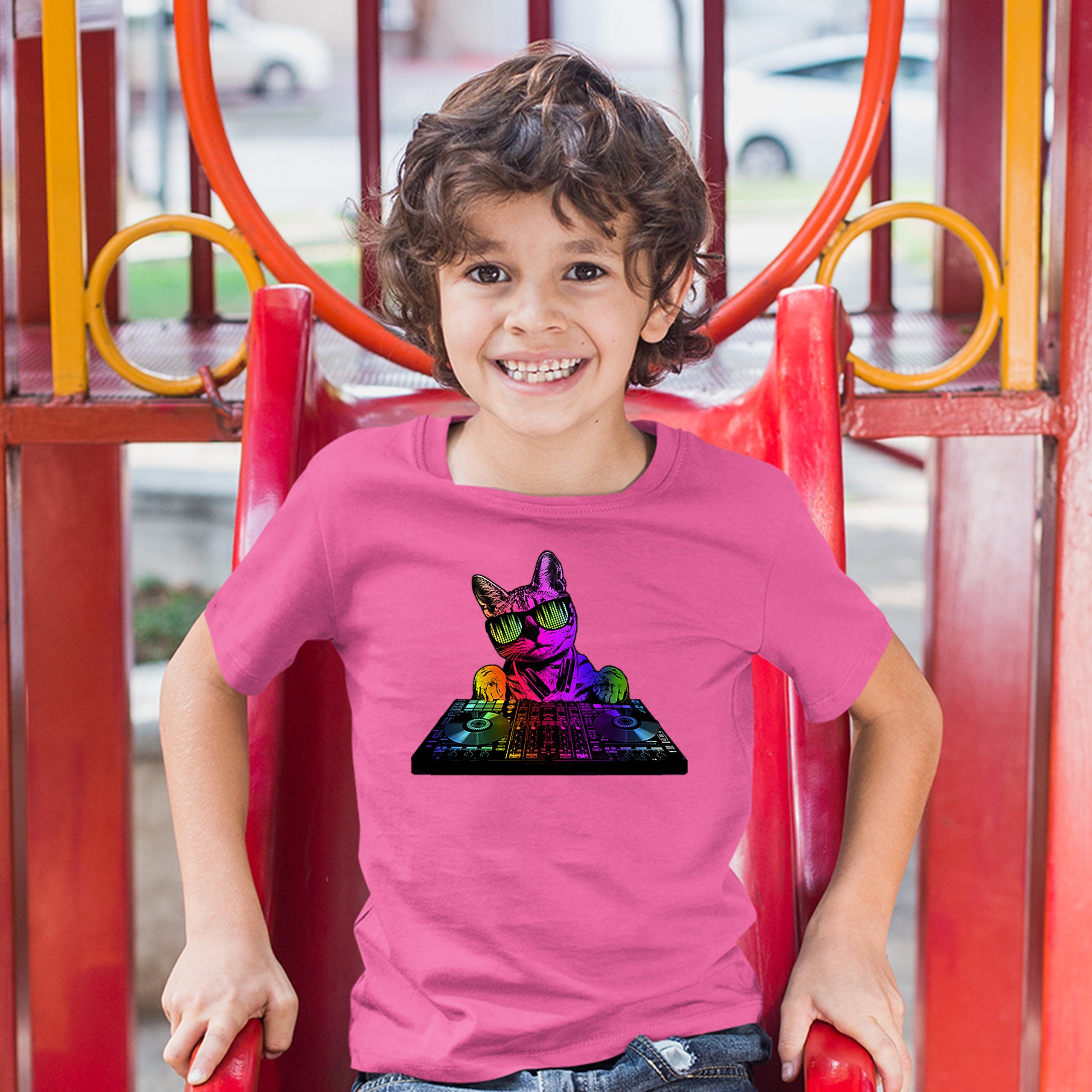 Dj Kitty Youth T-shirt Rainbow Cat Funny Animal Lovers Music Kids - Picture 29 of 29