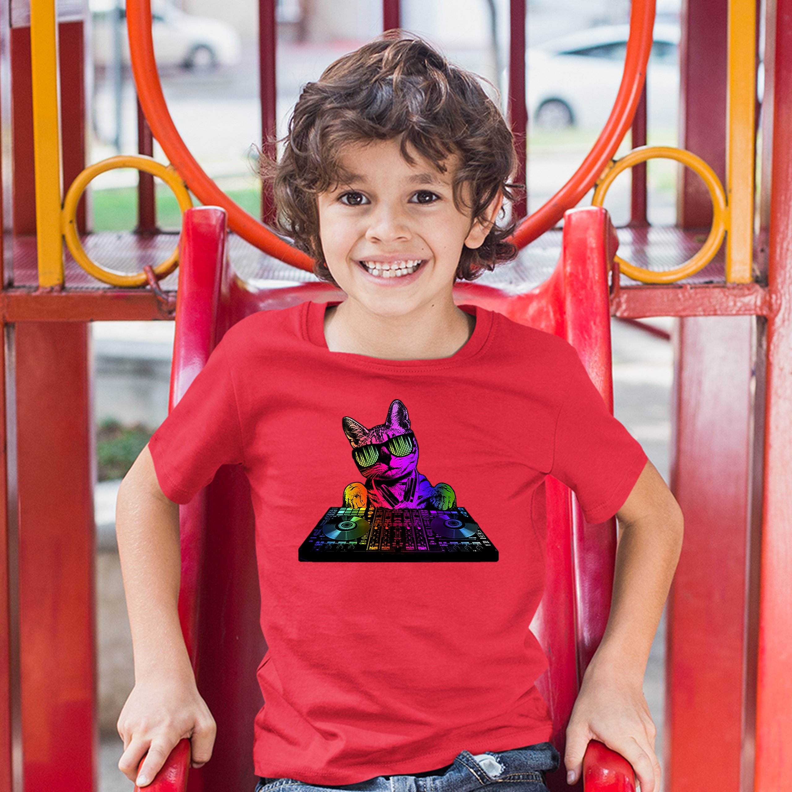 Dj Kitty Youth T-shirt Rainbow Cat Funny Animal Lovers Music Kids - Picture 17 of 29