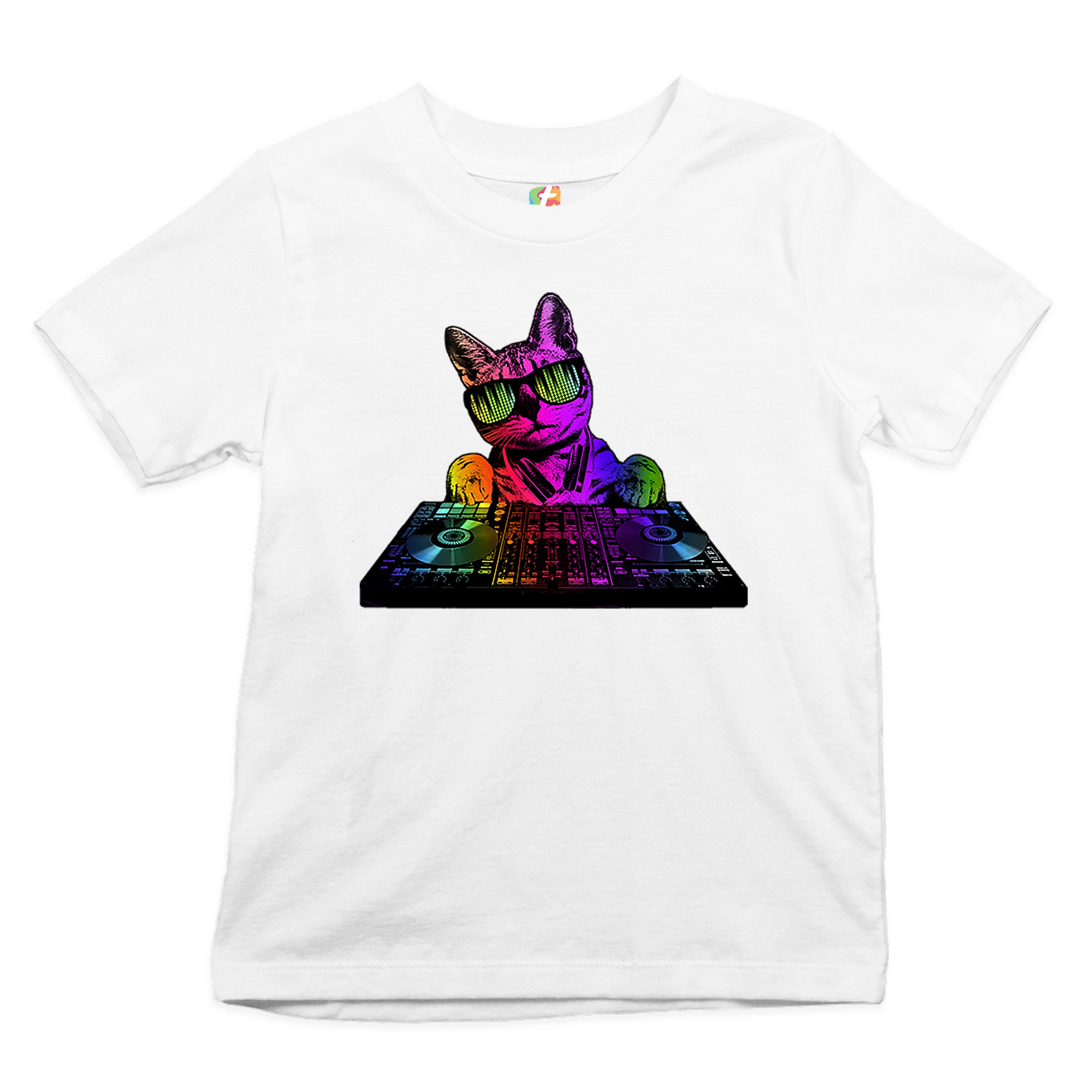 Dj Kitty Youth T-shirt Rainbow Cat Funny Animal Lovers Music Kids - Picture 2 of 29