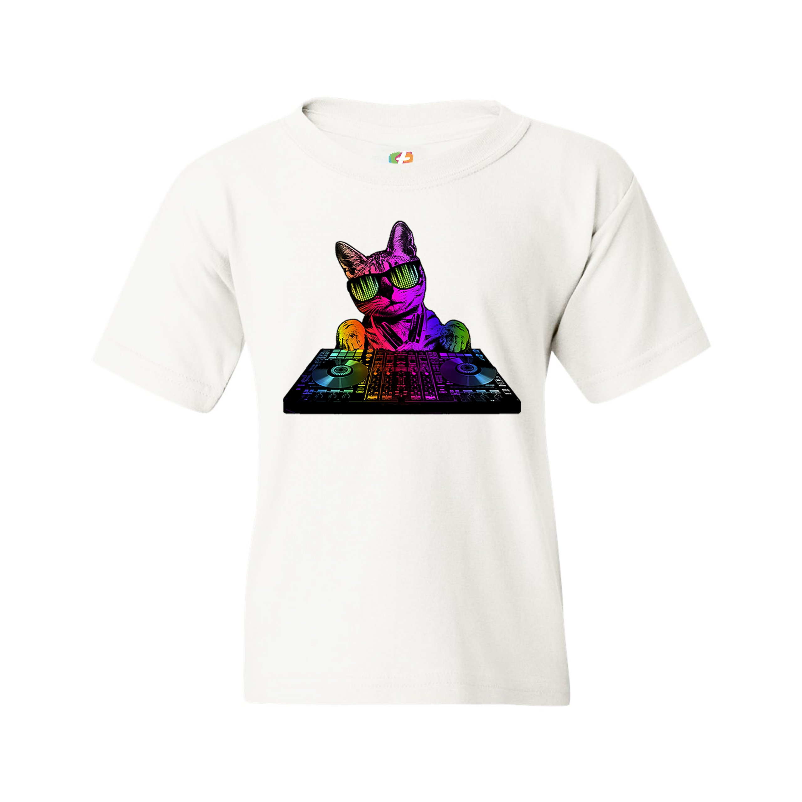 Dj Kitty Youth T-shirt Rainbow Cat Funny Animal Lovers Music Kids - Picture 3 of 29