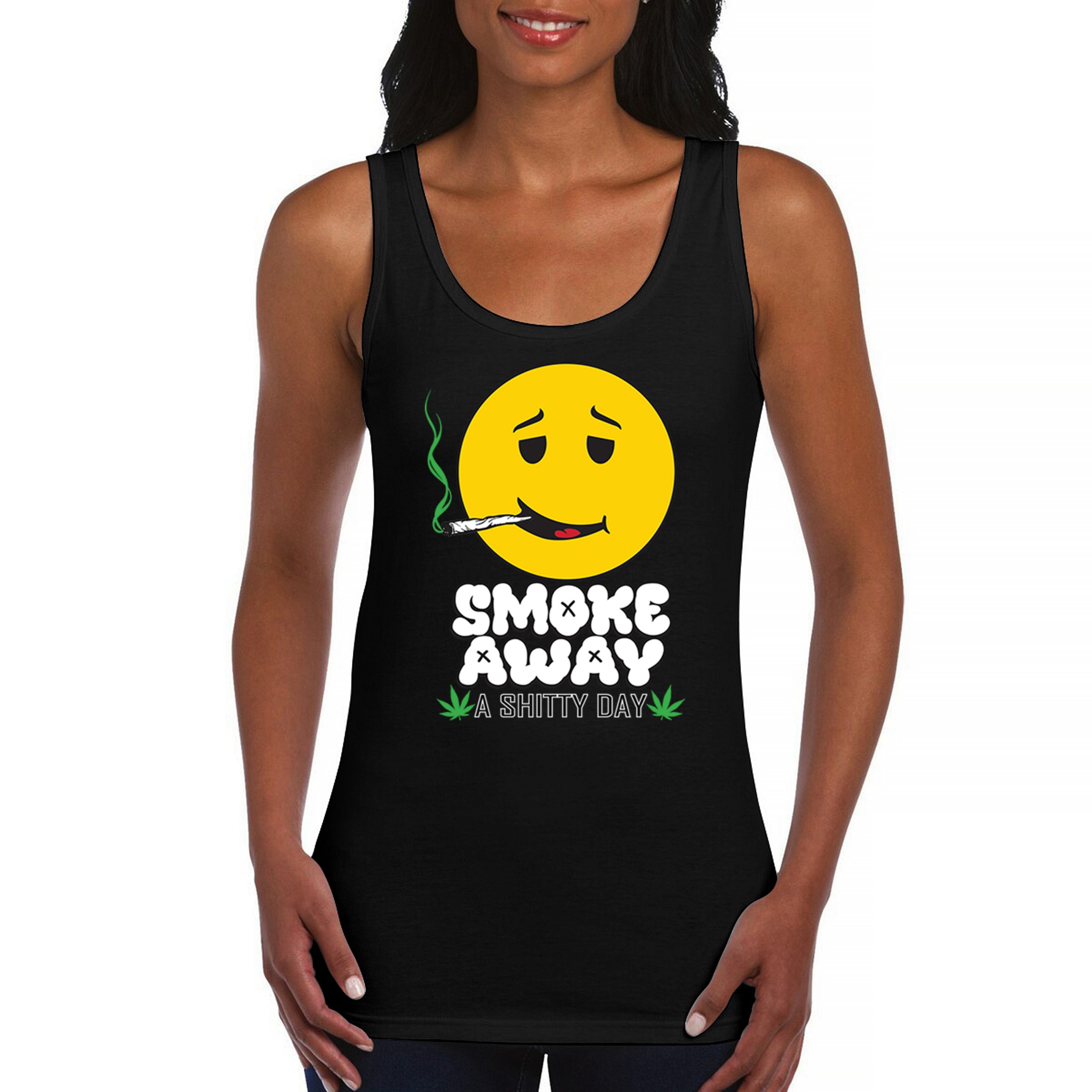 Smoke Away A S***ty Day Women’s Tank Top Weed Cannabis Joint Chill Funny