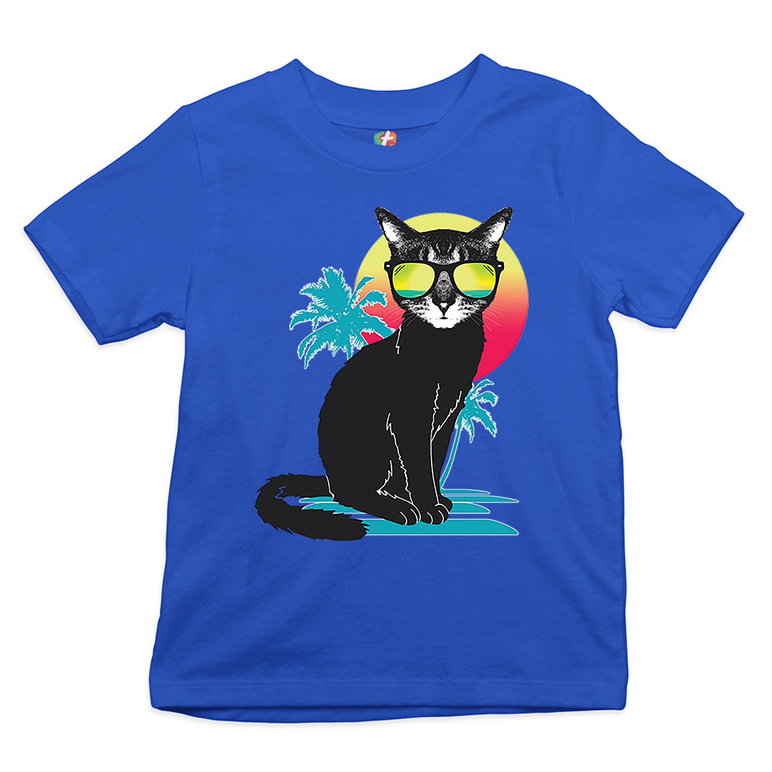 Cool Summer Cat Youth T-shirt Neon Kitty on a Beach Animal Lovers Kids - Picture 18 of 25