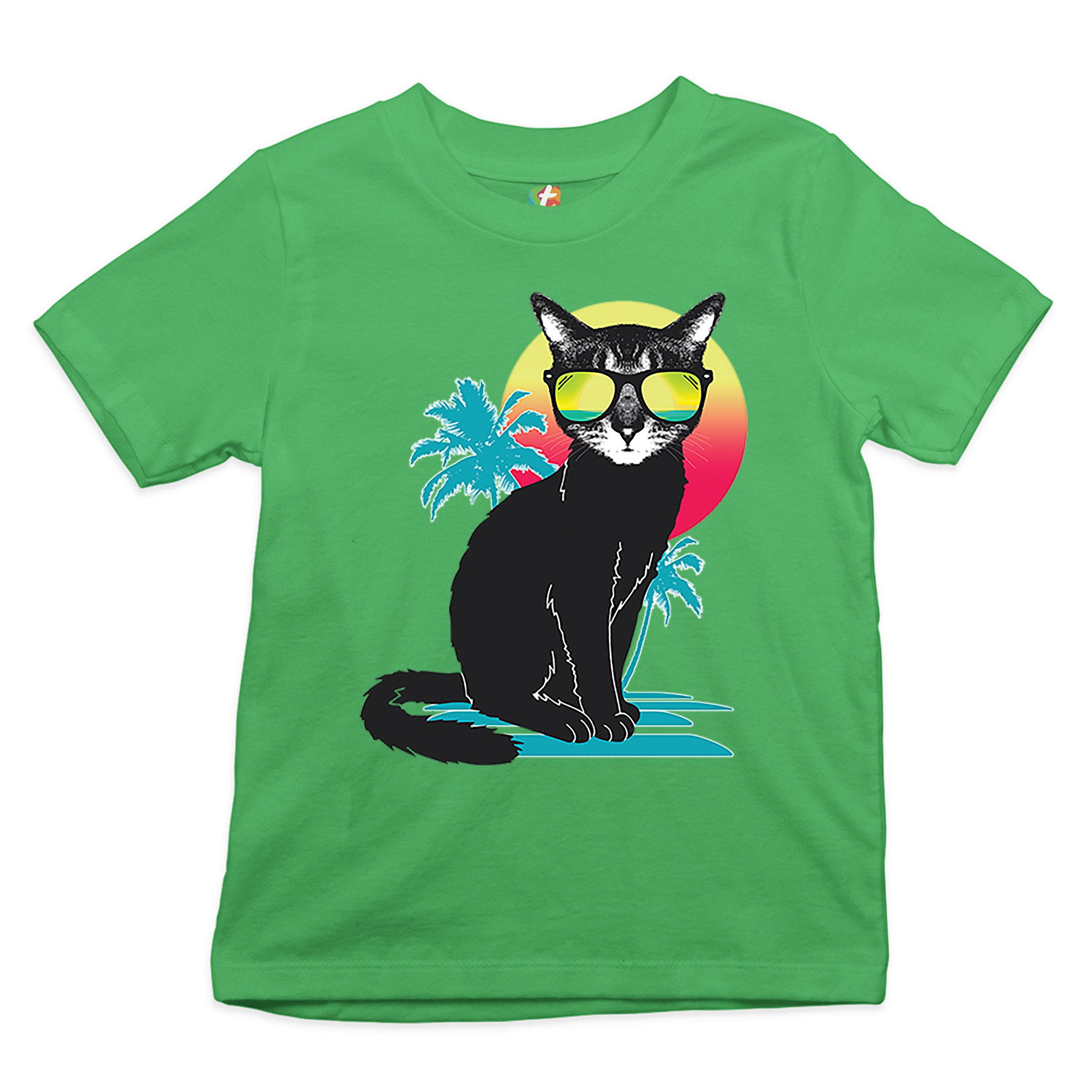 Cool Summer Cat Youth T-shirt Neon Kitty on a Beach Animal Lovers Kids - Picture 14 of 25