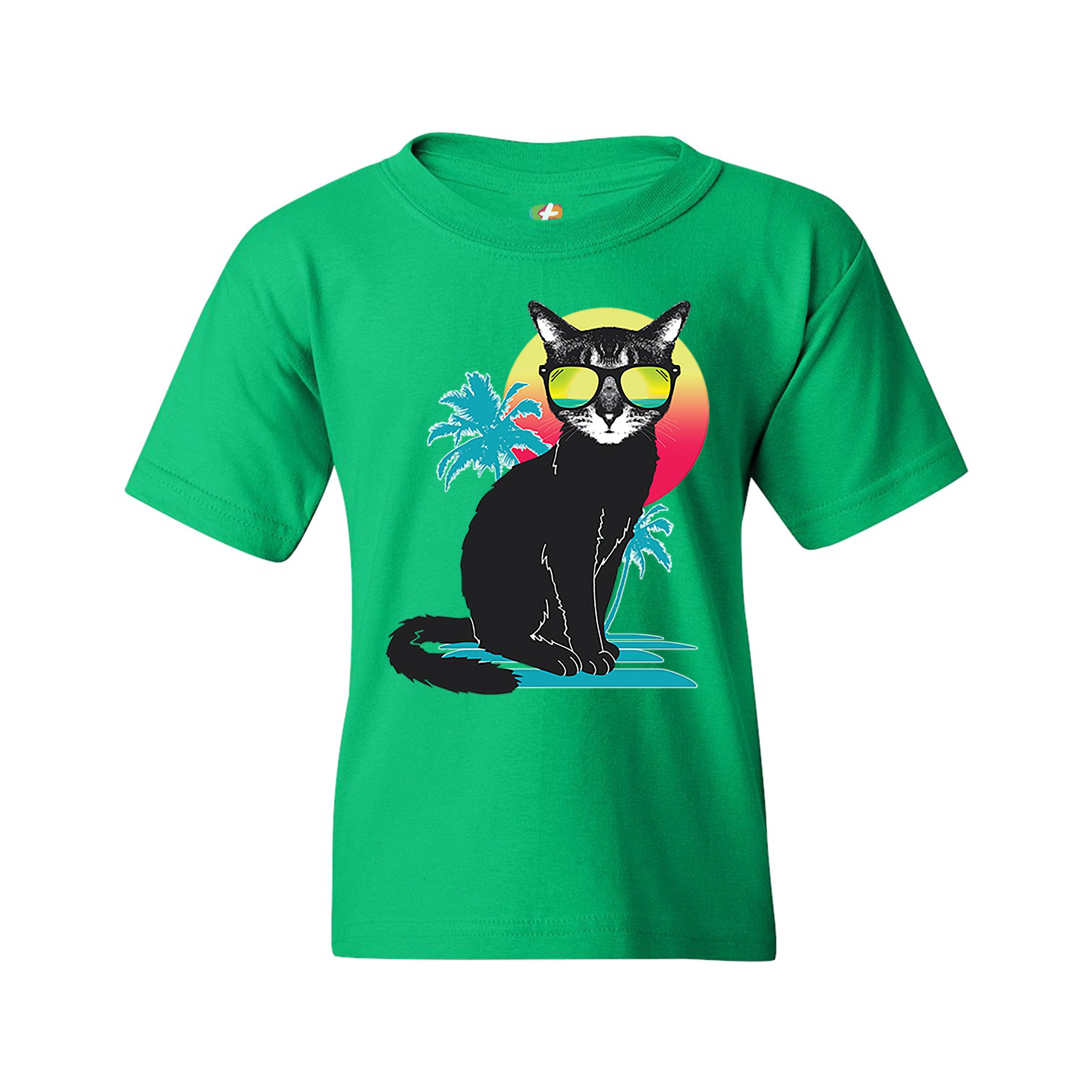 Cool Summer Cat Youth T-shirt Neon Kitty on a Beach Animal Lovers Kids - Picture 15 of 25