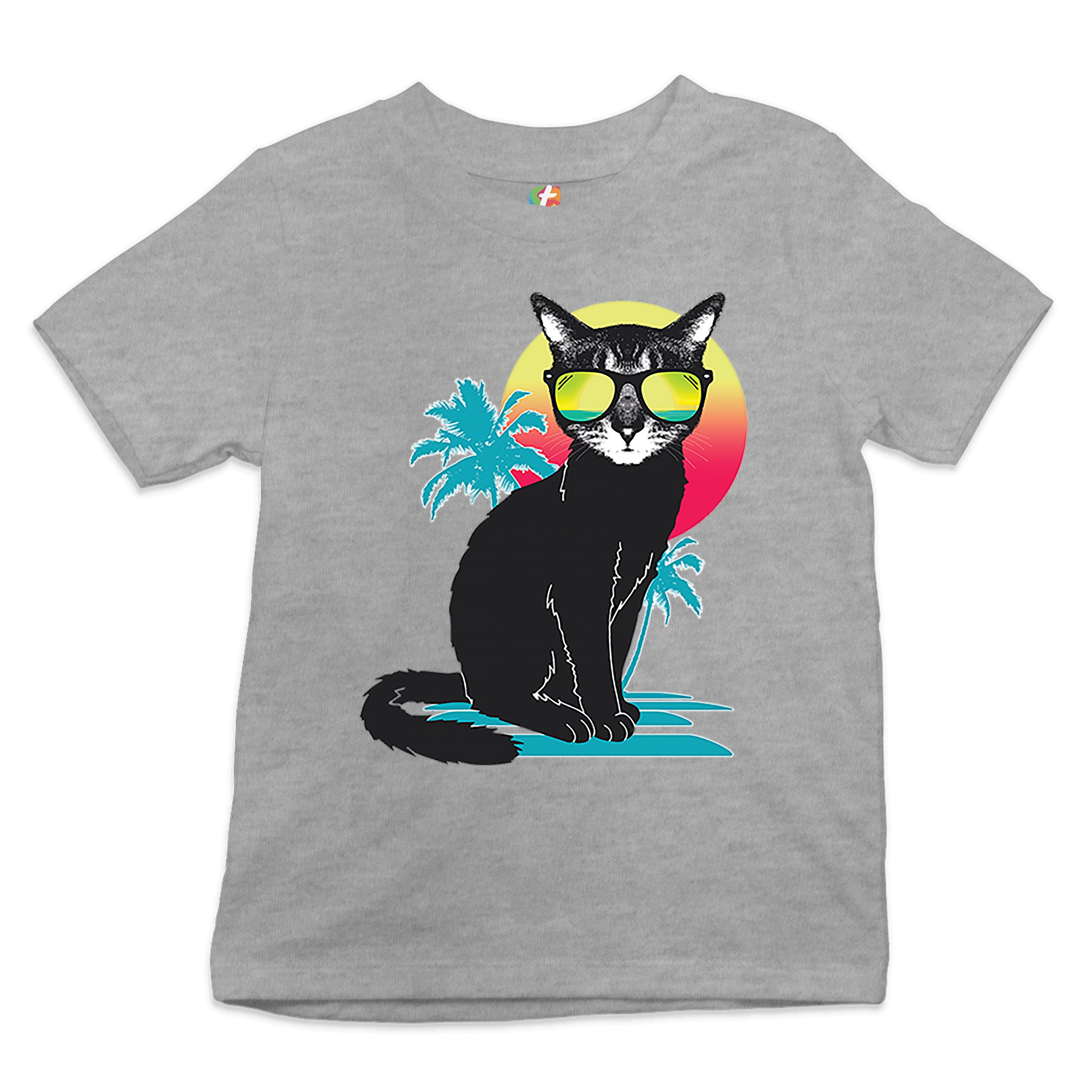 Cool Summer Cat Youth T-shirt Neon Kitty on a Beach Animal Lovers Kids - Picture 6 of 25