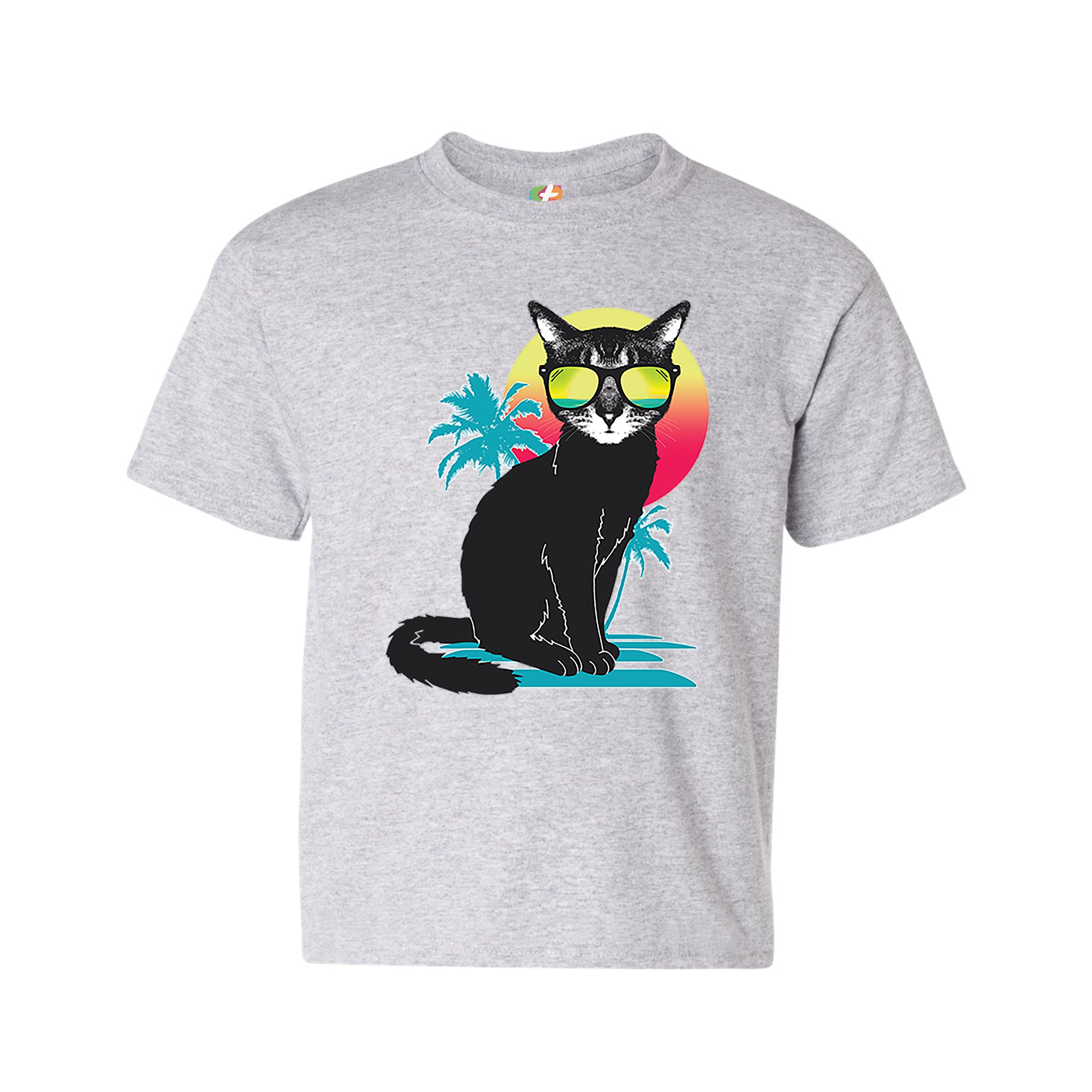 Cool Summer Cat Youth T-shirt Neon Kitty on a Beach Animal Lovers Kids - Picture 7 of 25